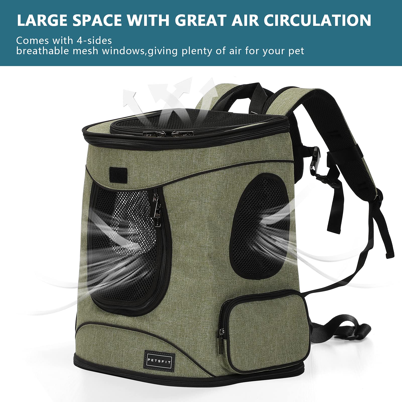 Petsfit Backpack with foldable design and side pockets for storage