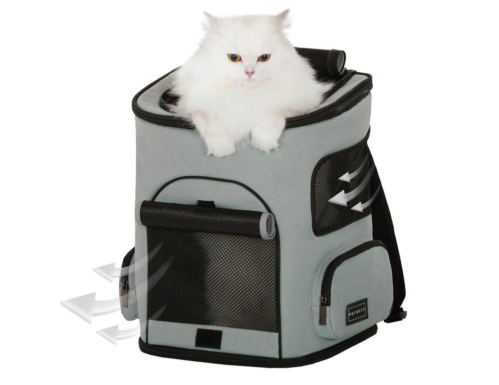 Petsfit backpack spacious interior offers room for medium cats or small dogs.