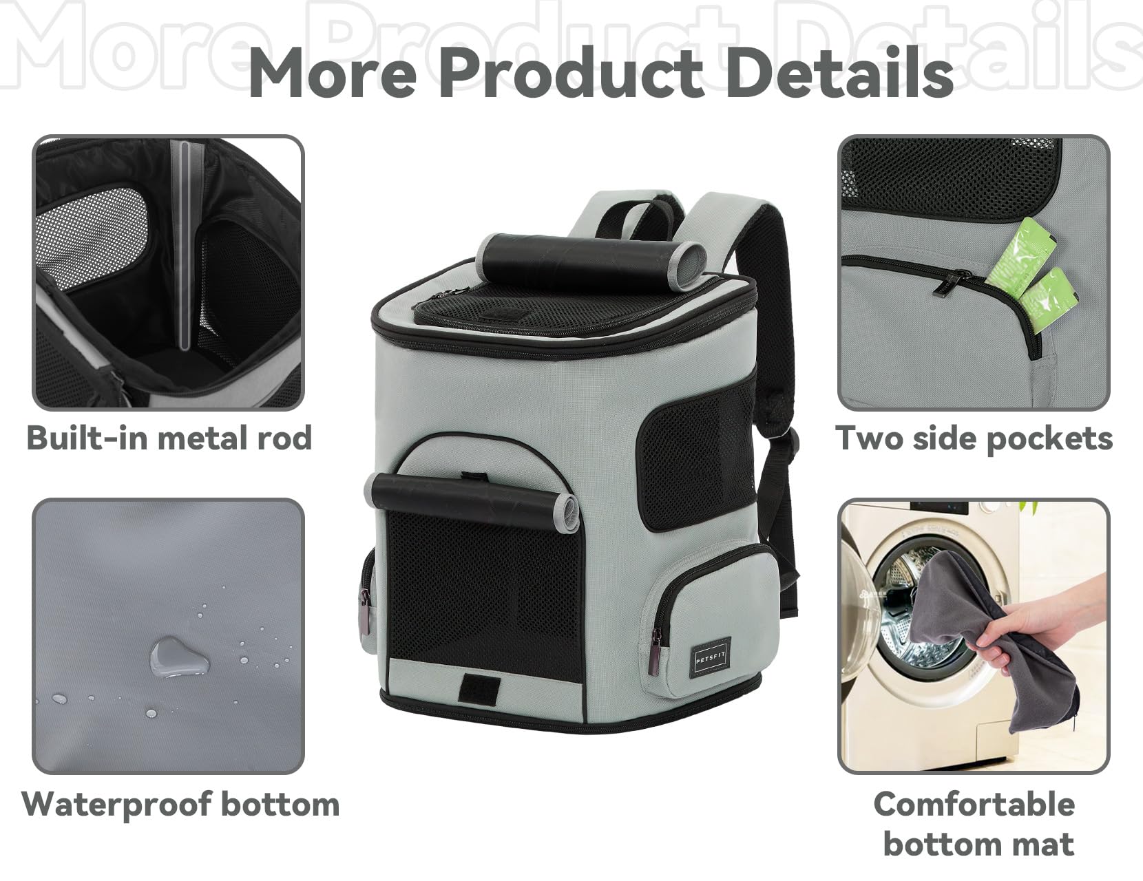 Petsfit backpack thickened bottom pad provides pet security and comfort.