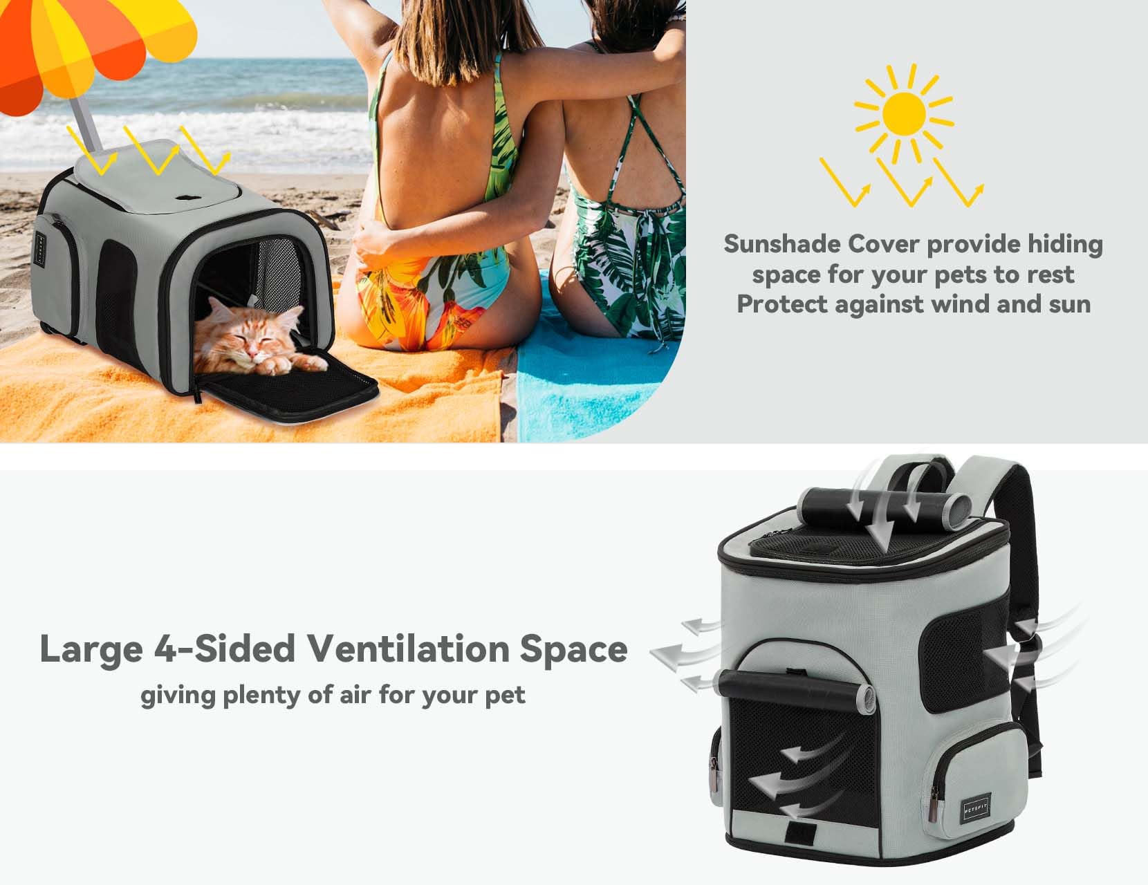 Petsfit backpack windproof sunshades offer safety and privacy in sunny environments.