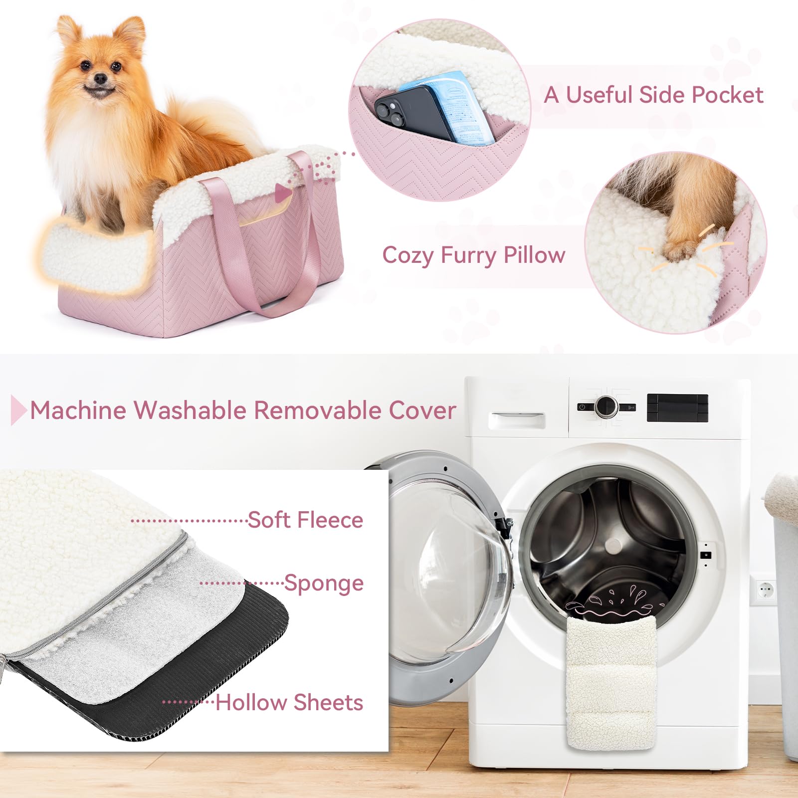 PETSFIT cat car seat reversible cushion pink for seasonal comfort.