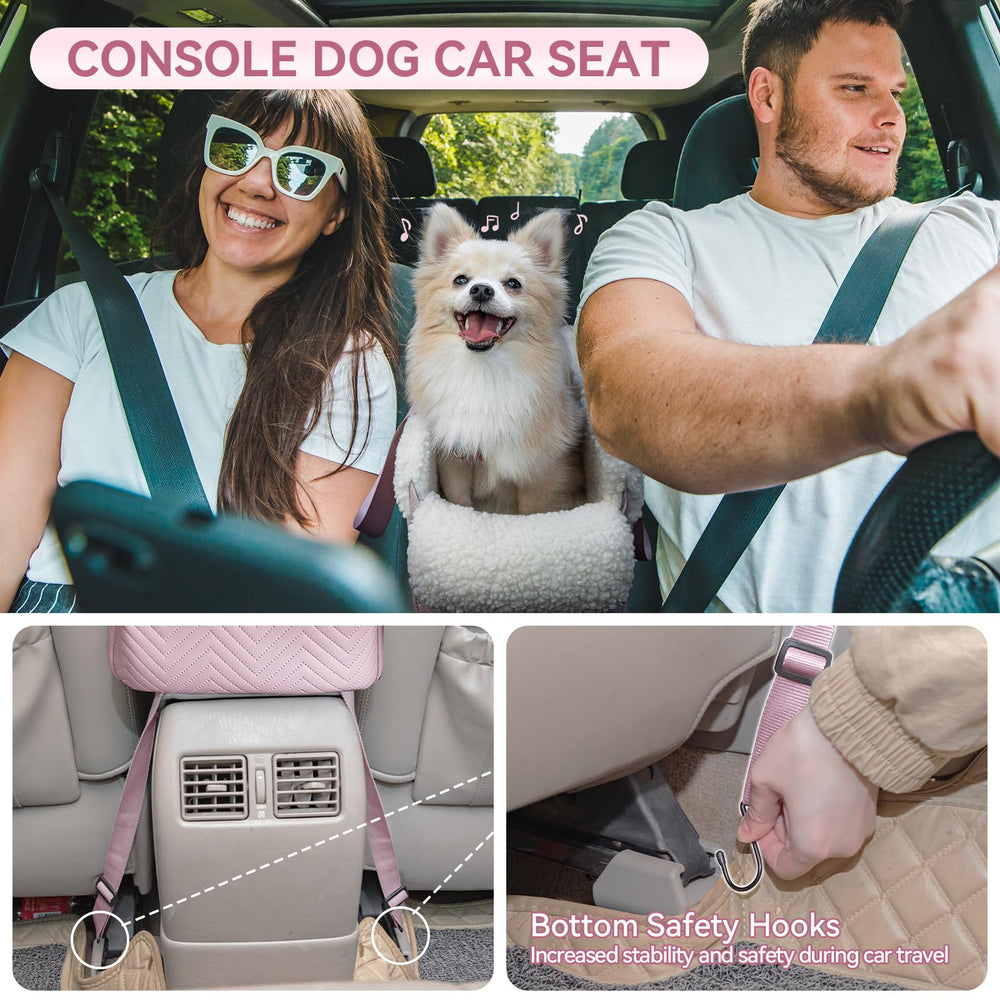 PETSFIT cat car seat side view pink shows protective hooks and cozy interior.