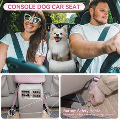PETSFIT cat car seat side view pink shows protective hooks and cozy interior.