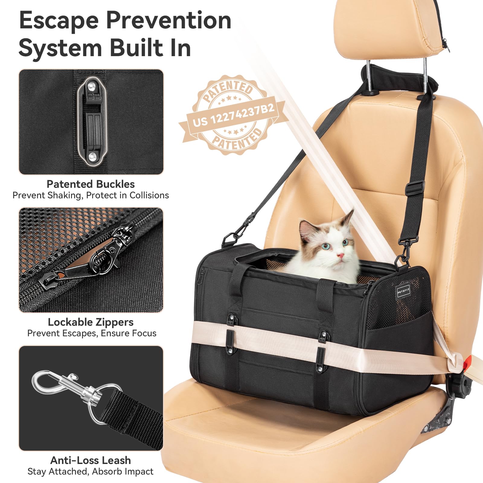 PETSFIT cat carrier anti-loss rope keeps your pet secure during travel.