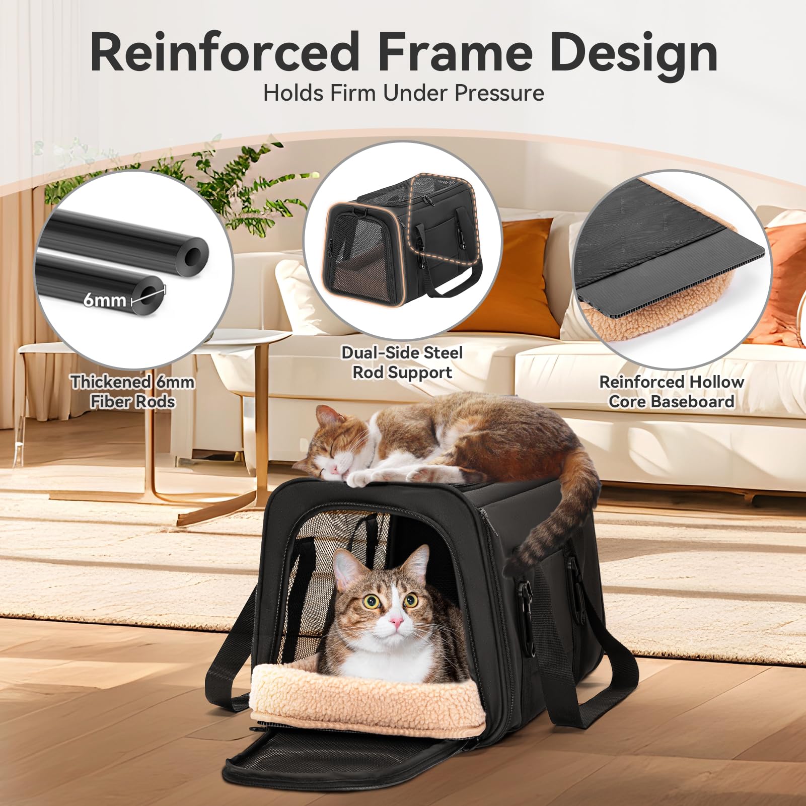 PETSFIT cat carrier soft fleece bed adds comfort for nervous cats.