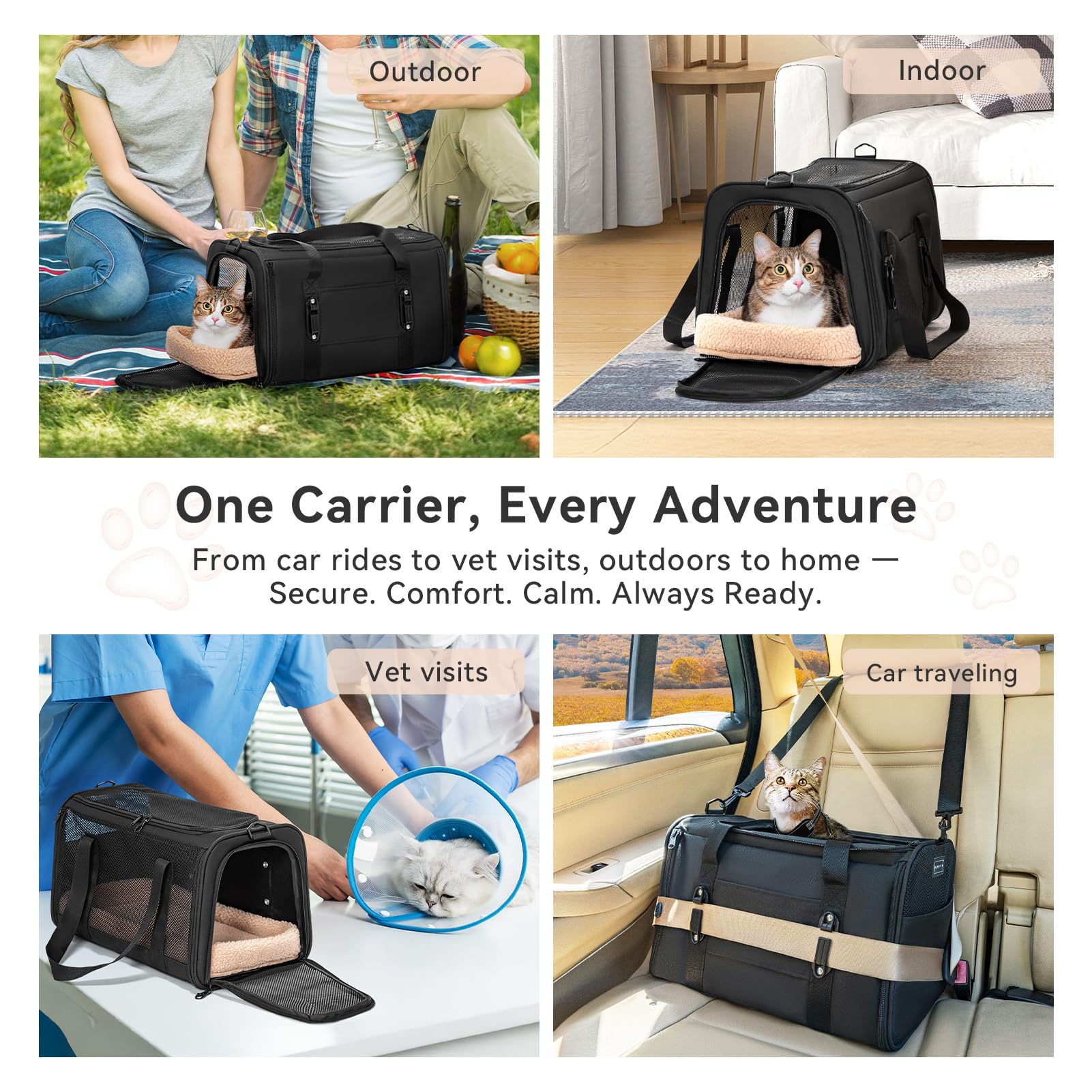 PETSFIT cat carrier ventilation mesh panels provide airflow and visibility.