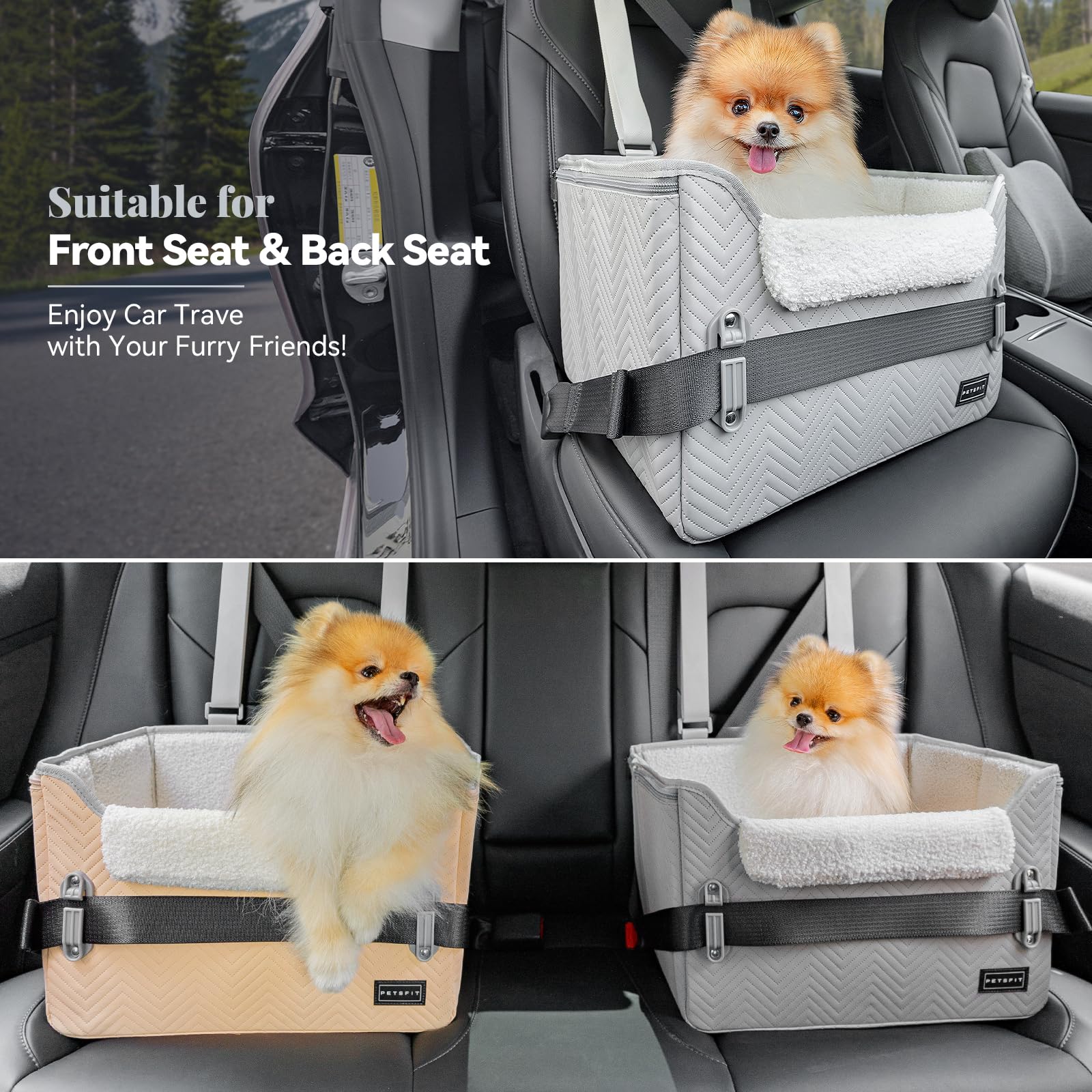 Petsfit dog car seat suitable for up to 25 lbs during rides.