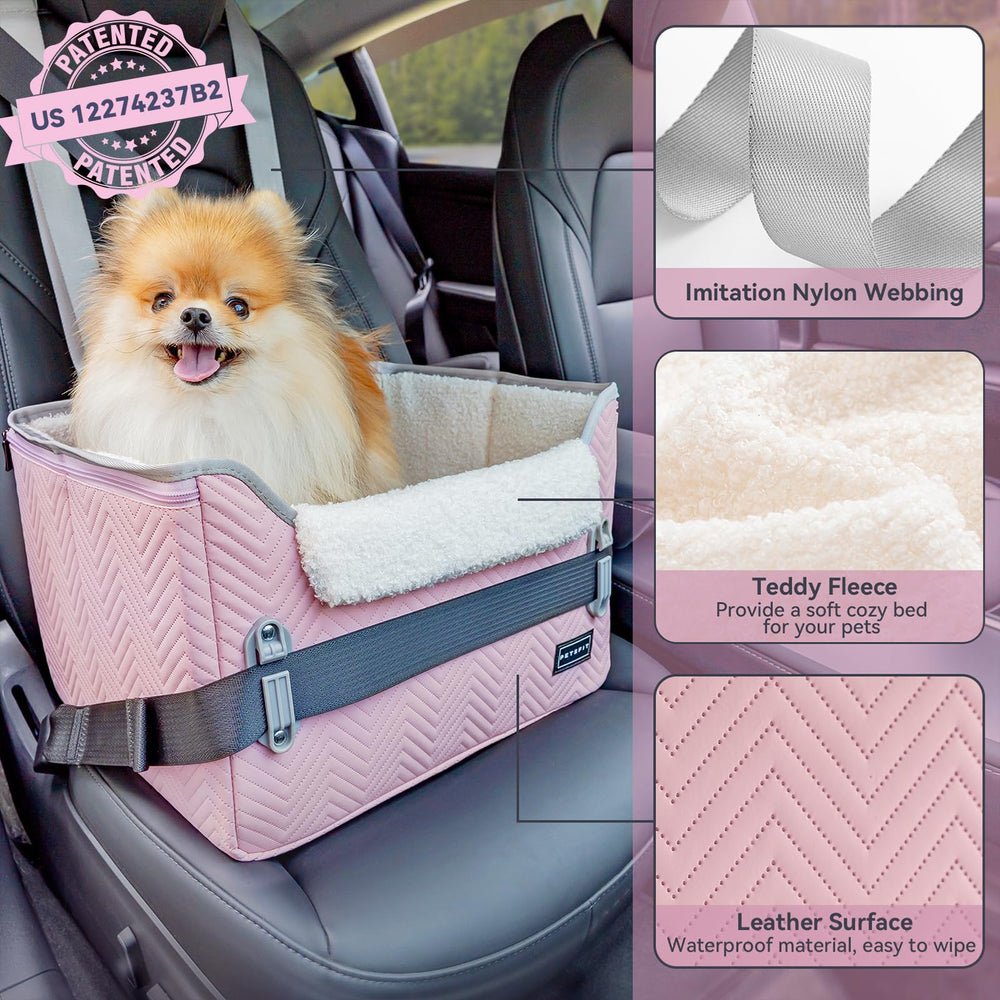Petsfit dog car seat in back-seat setup for safe travel.