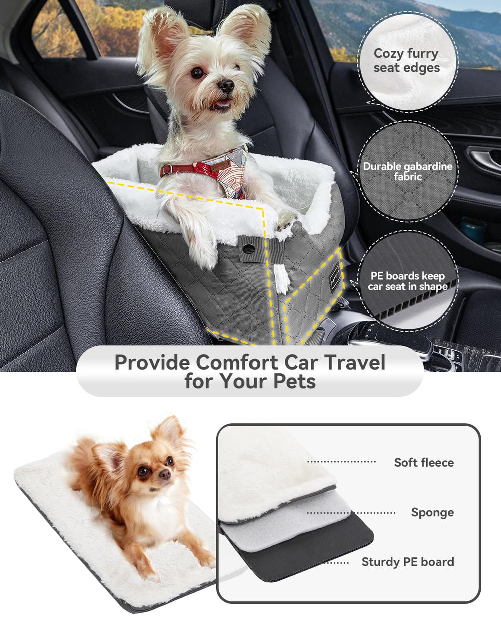 PETSFIT bottom straps secure the seat to armrest for steadier travel.