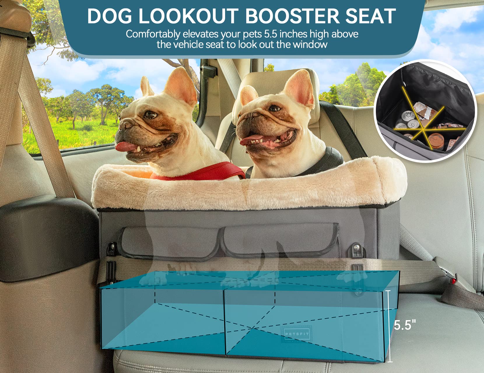 Petsfit dog car seat collapsible design enables easy storage when not in use.