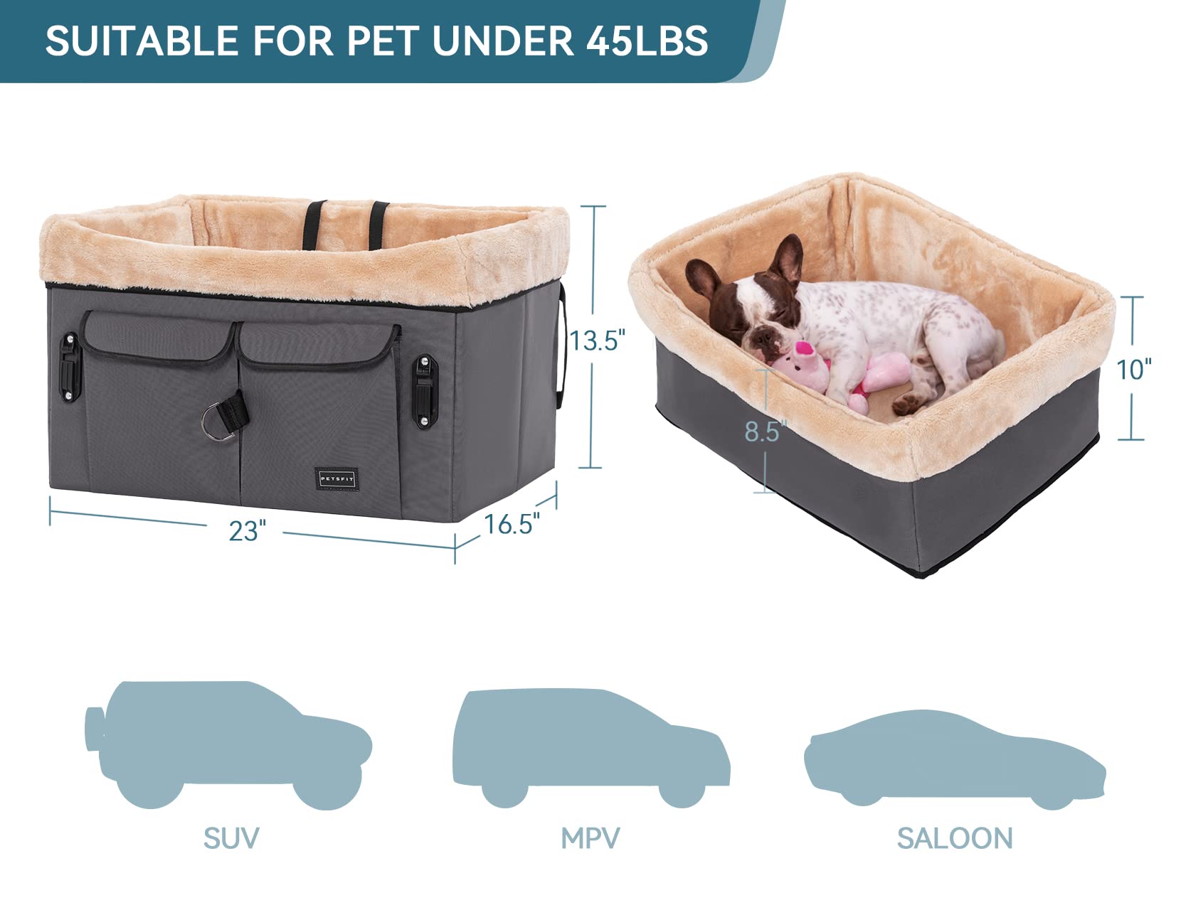 Petsfit dog car seat safety lanyard and buckles reduce driver distraction.