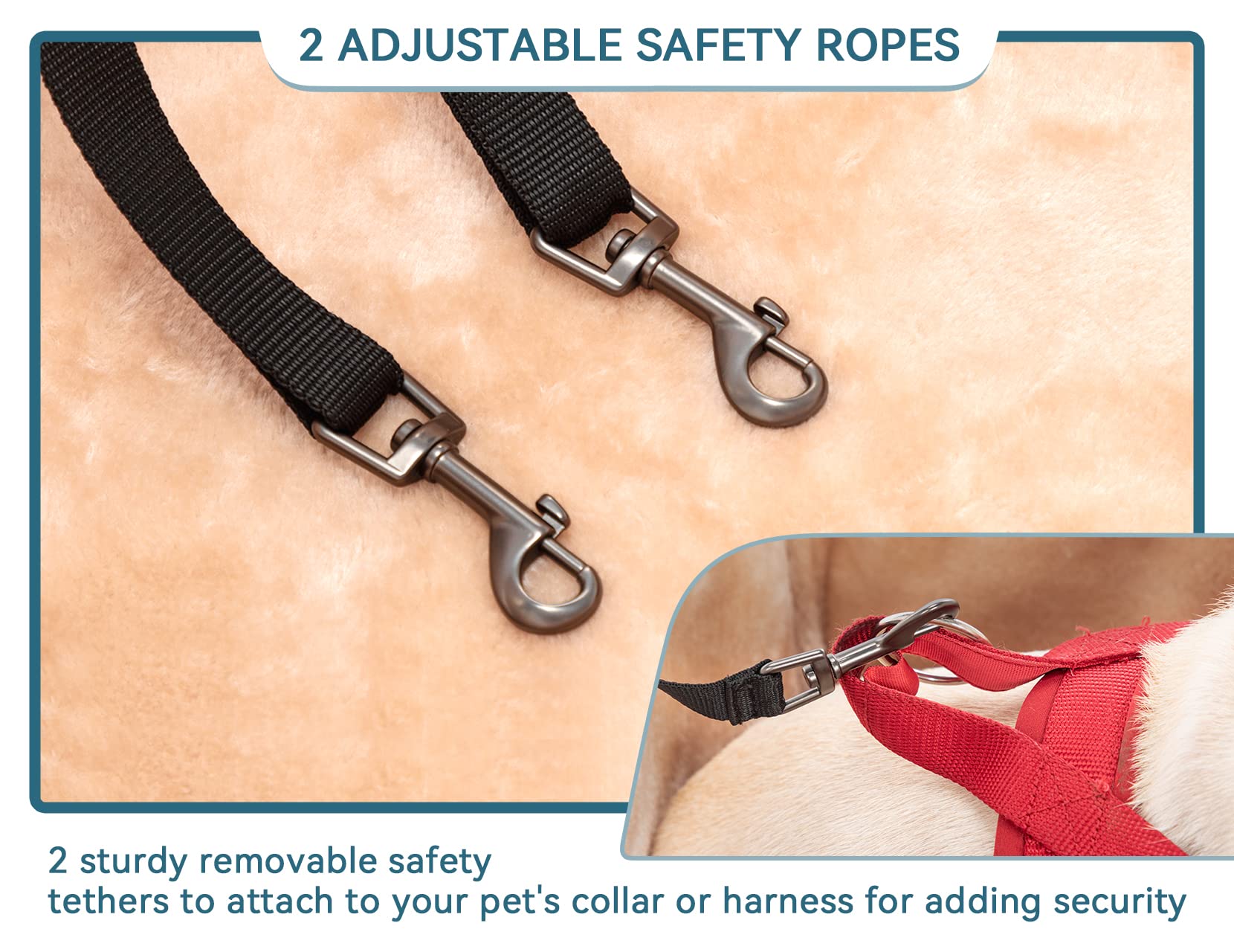 Petsfit dog car seat two safety ropes enhance pet security.