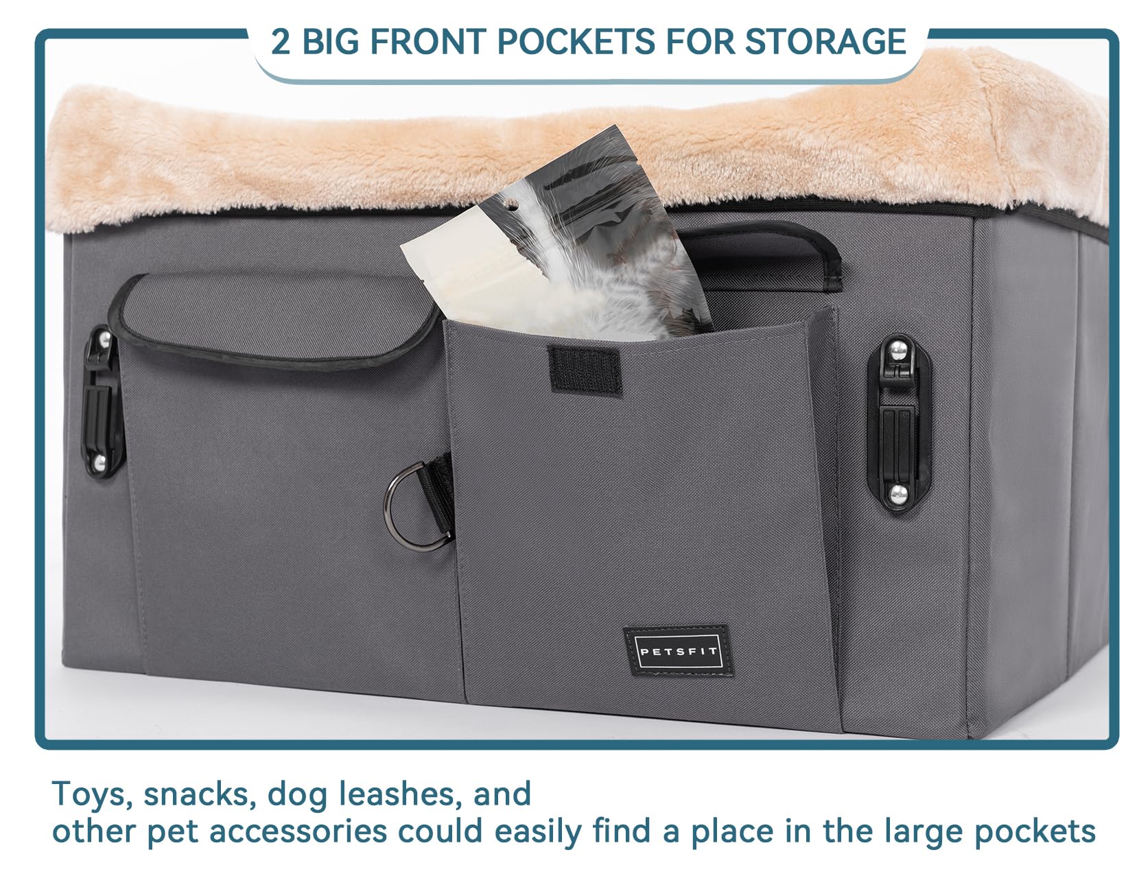 Petsfit dog car seat supports two small dogs or one medium dog securely.