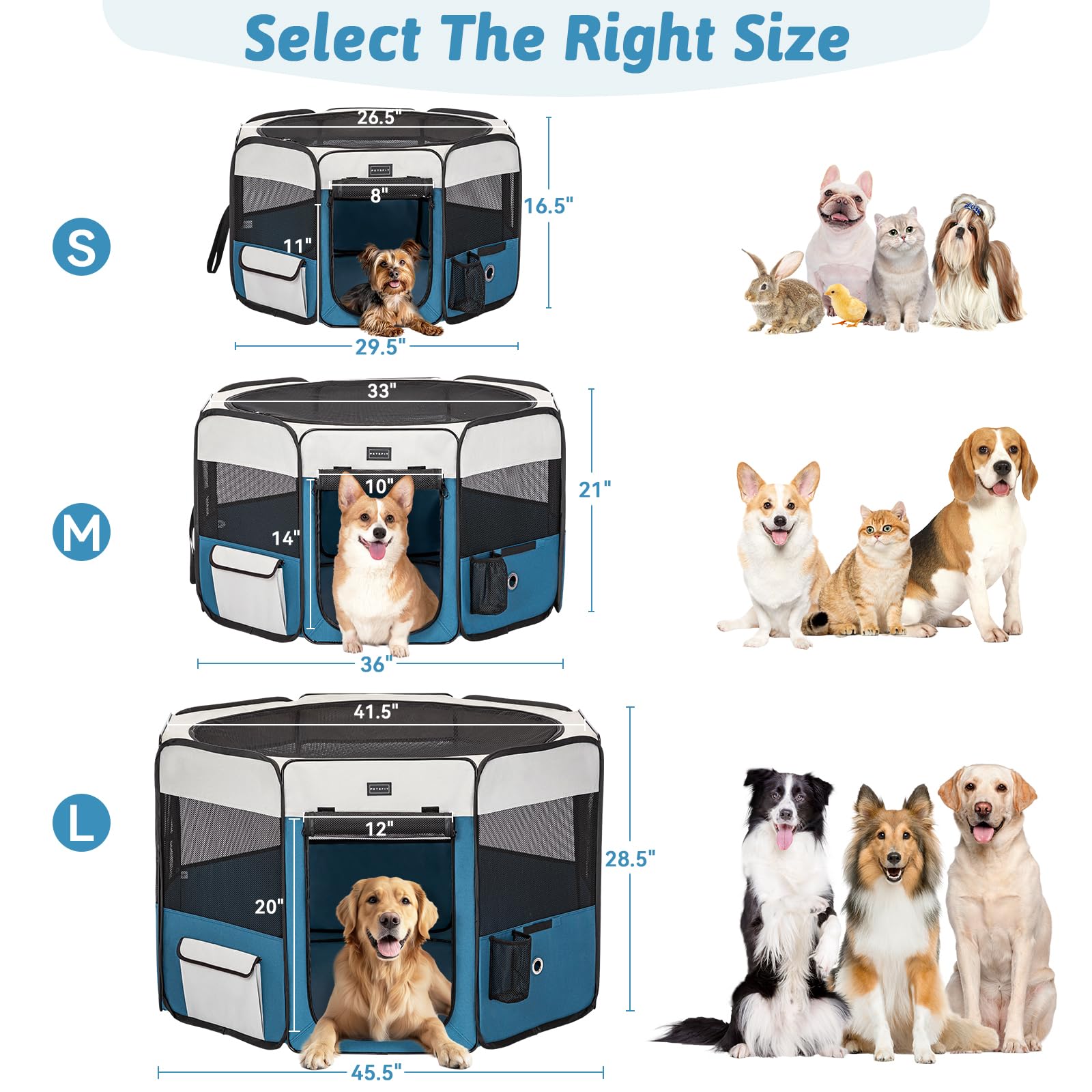 Petsfit dog playpen 600D Oxford fabric emphasizes durability for long-term outdoor or indoor use.