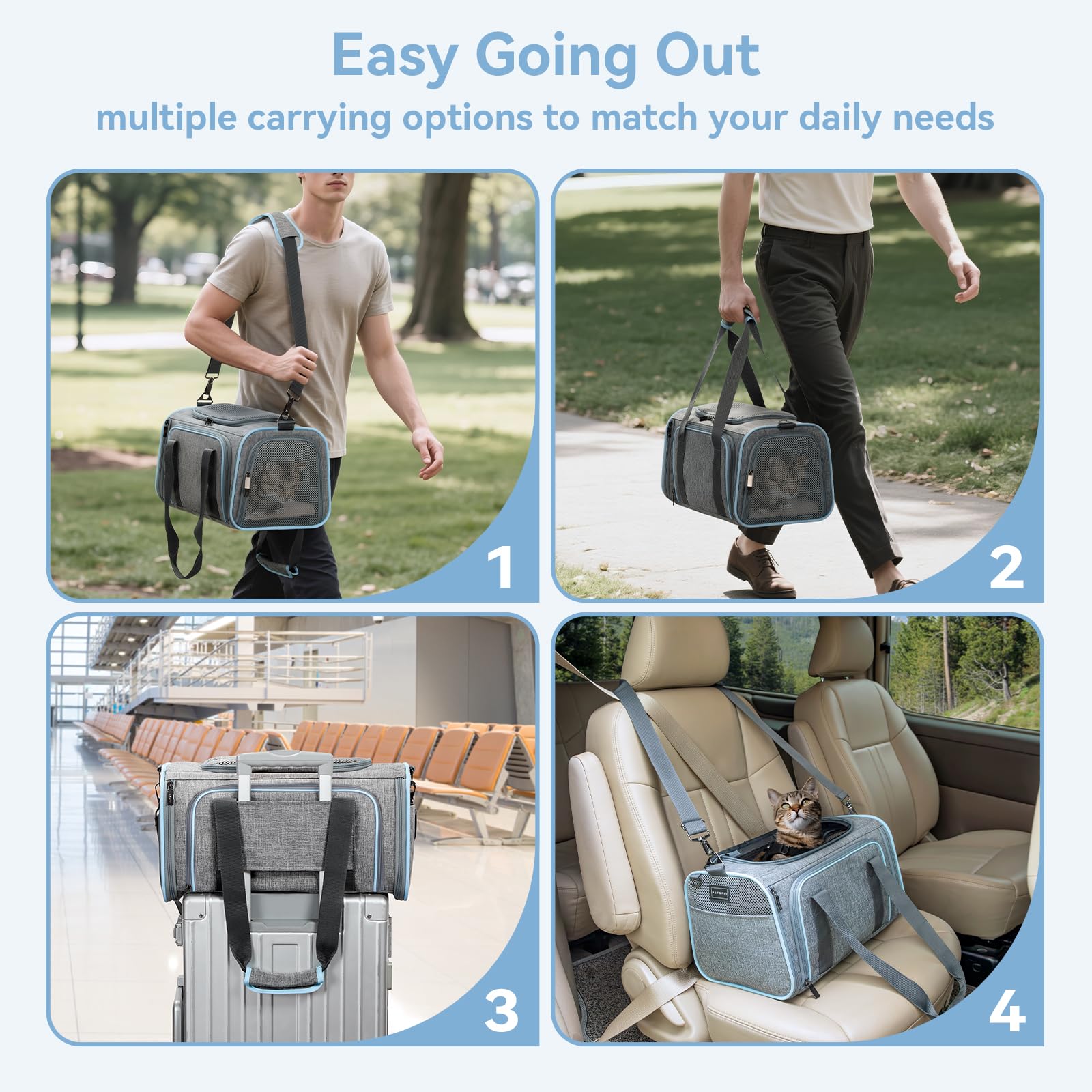 Petsfit durable soft-sided carrier bottom base supports pets stably.