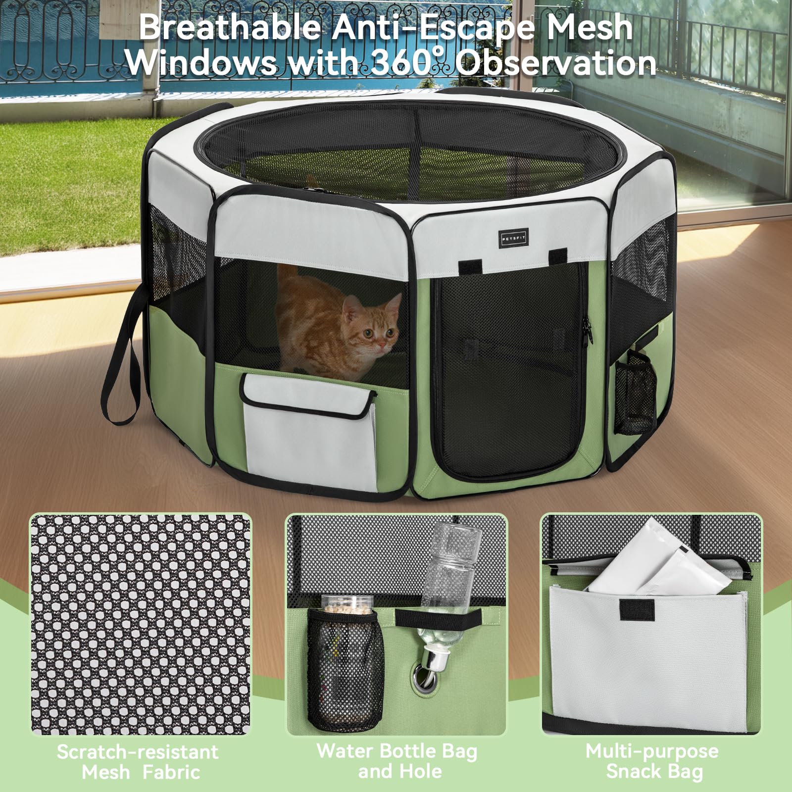Petsfit escape-proof-hexagonal-design ensures stability for curious pups at home or away.