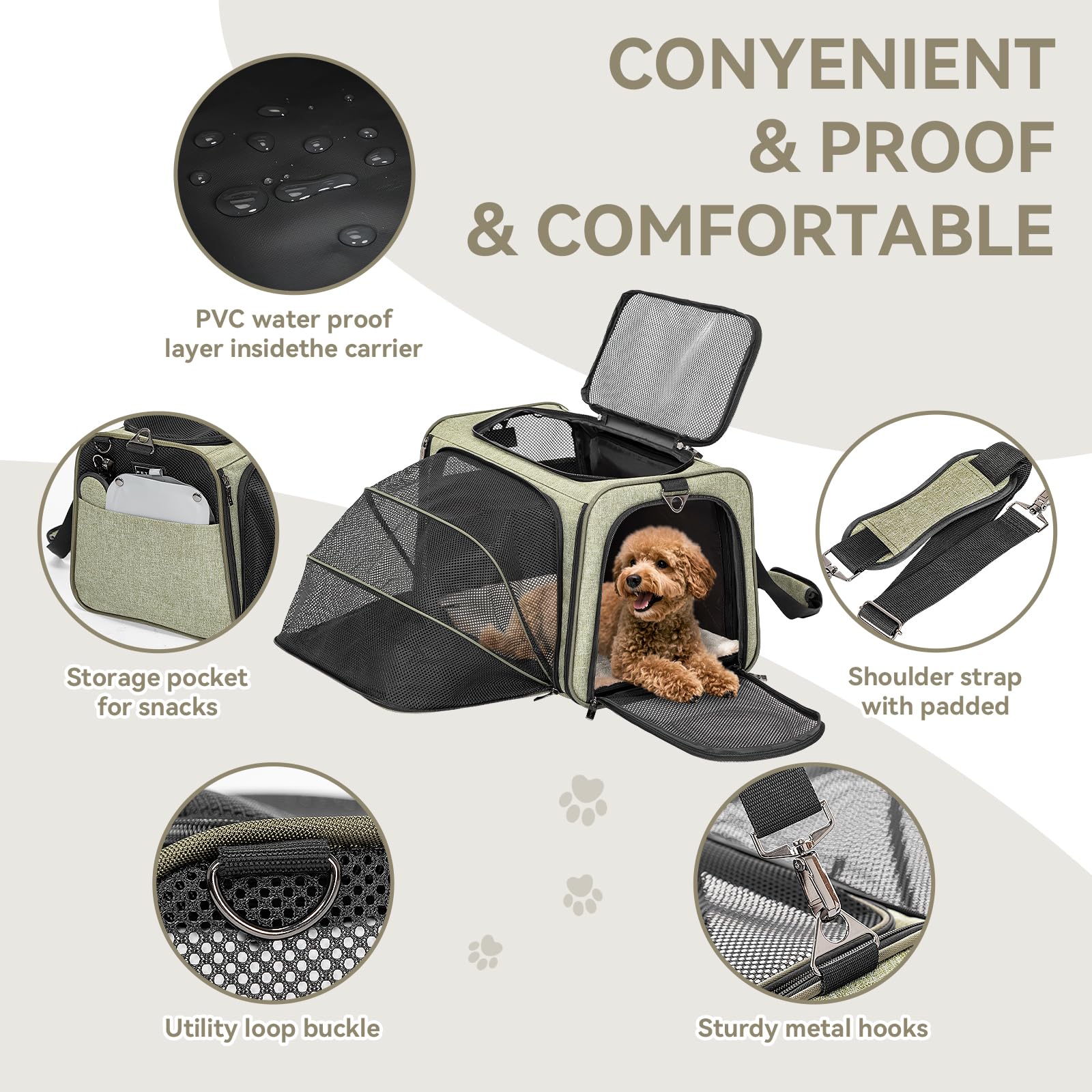 Petsfit expandable carrier multiple carrying options with handles and strap
