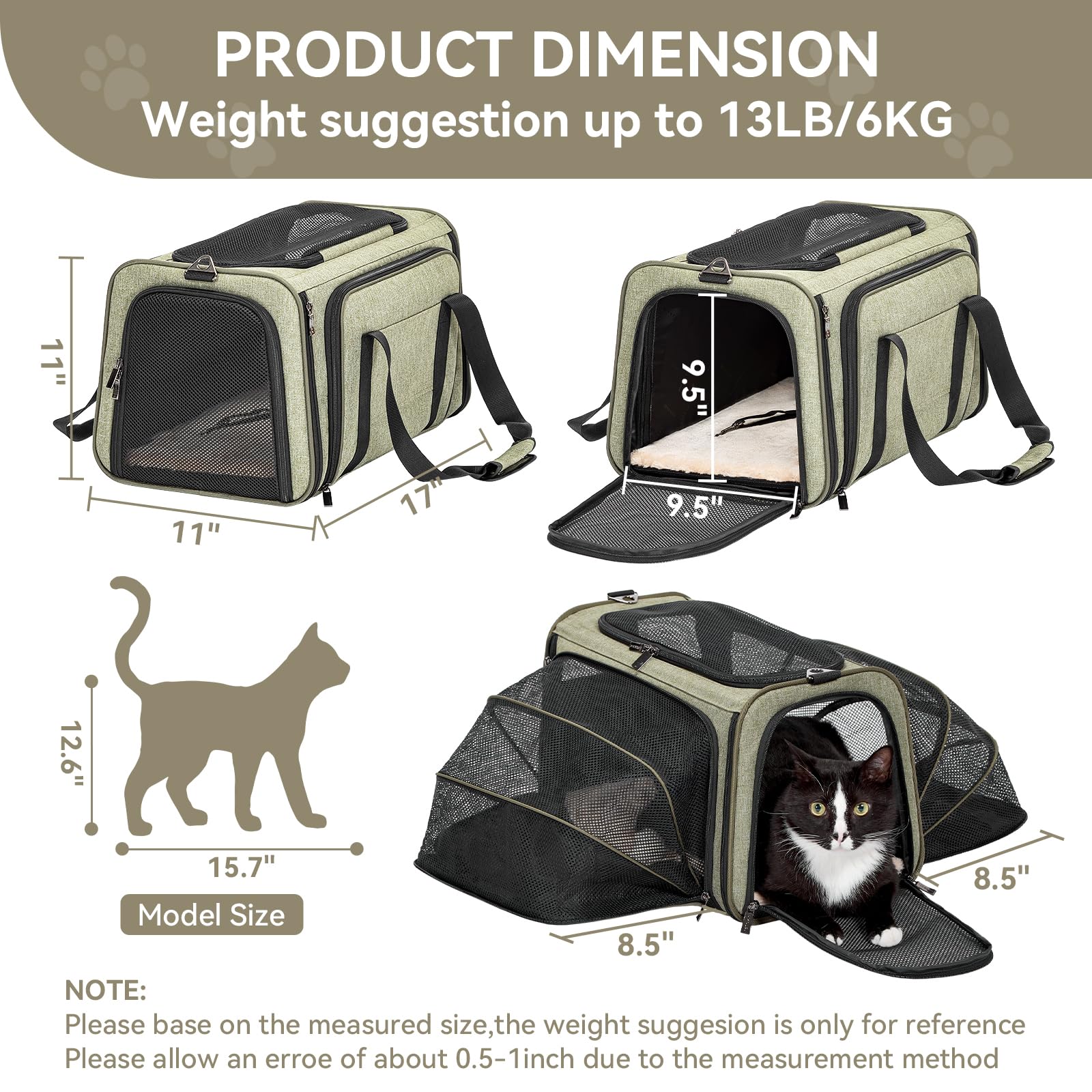 Petsfit expandable carrier fully expanded space lets pets stretch during travel