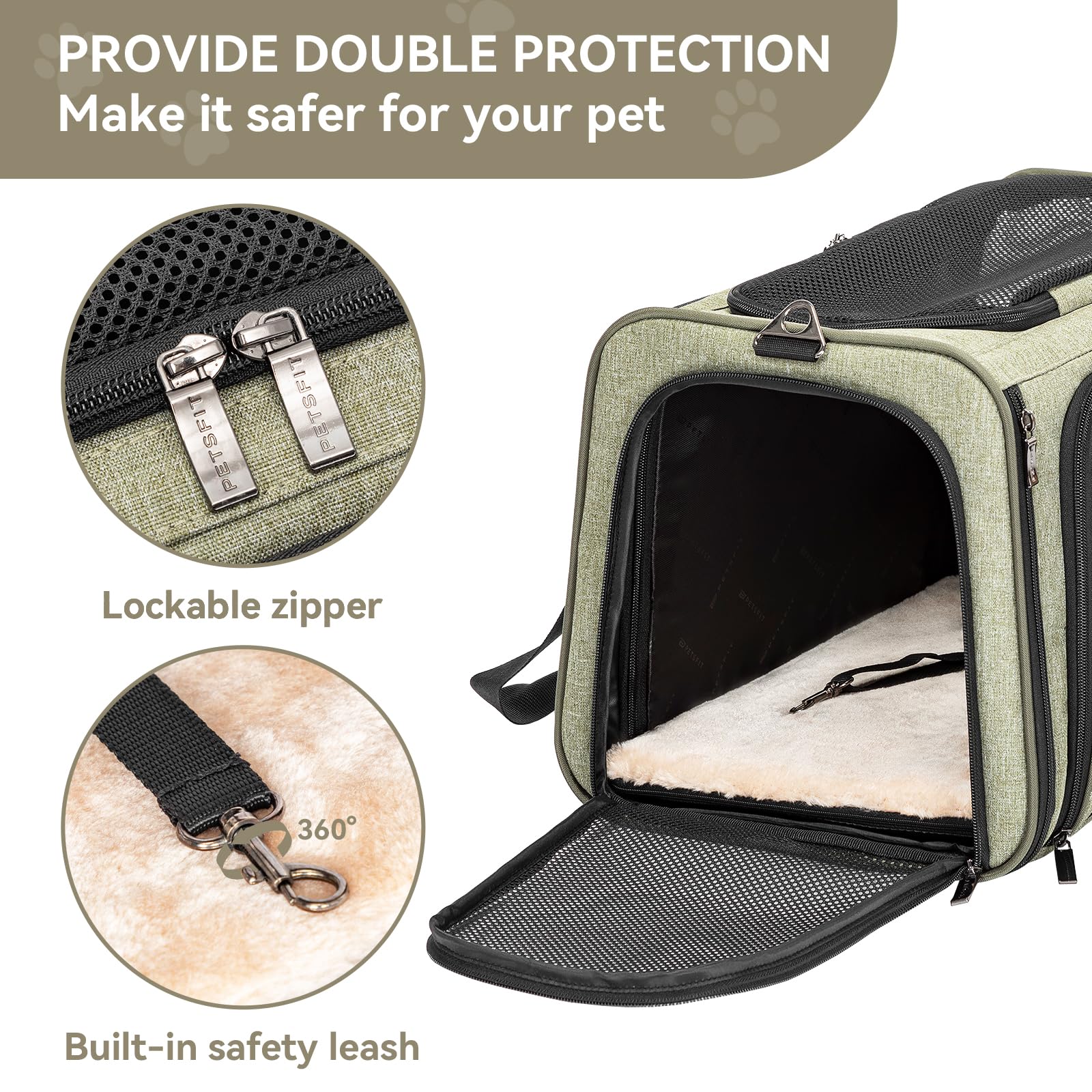 Petsfit carrier ventilated mesh panels provide breathability and visibility