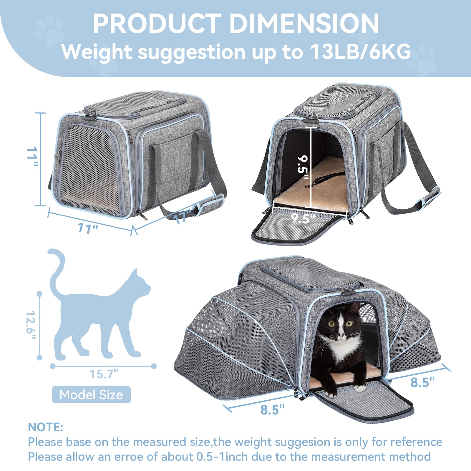 Petsfit expandable carrier in expanded space for extra comfort.