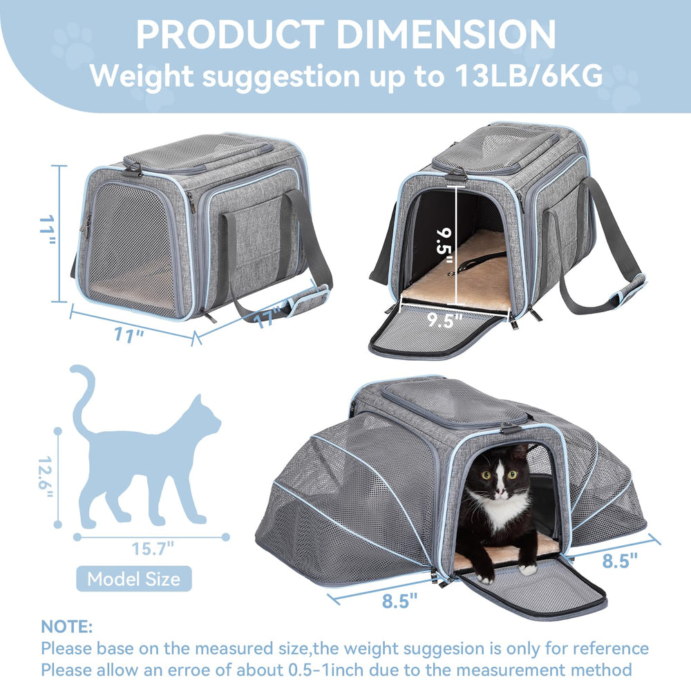 Petsfit expandable carrier in expanded space for extra comfort.