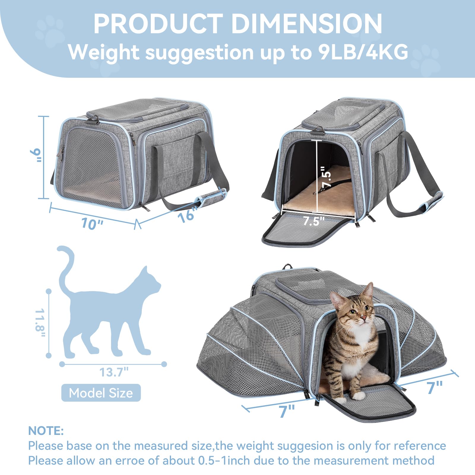 Petsfit expandable small-cat carrier under-seat view for easy travel.