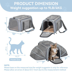 Petsfit expandable small-cat carrier under-seat view for easy travel.