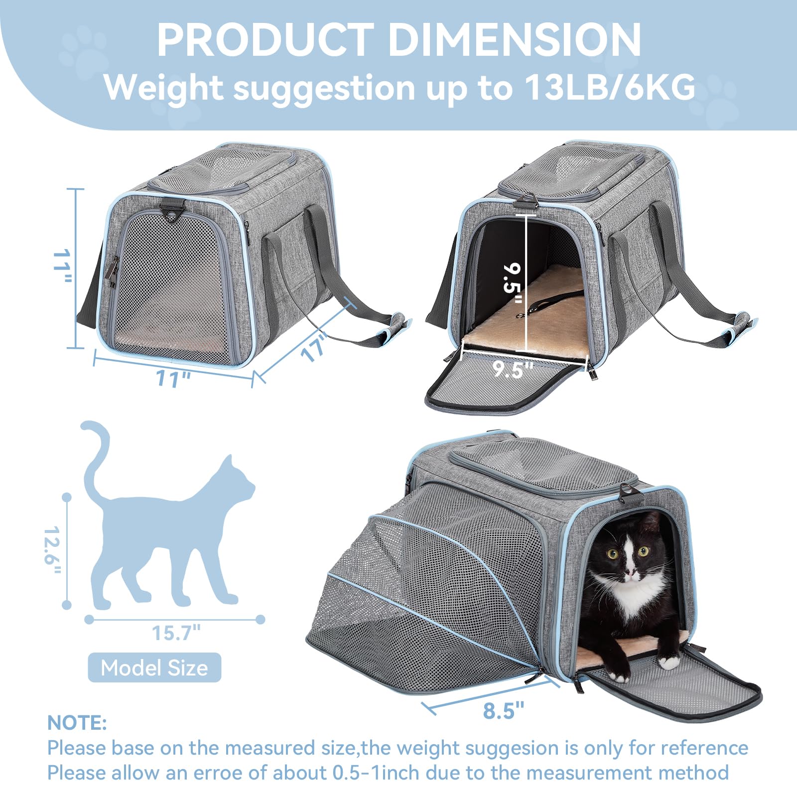 Petsfit expandable carrier closed demonstrates compact form suitable for bag storage.