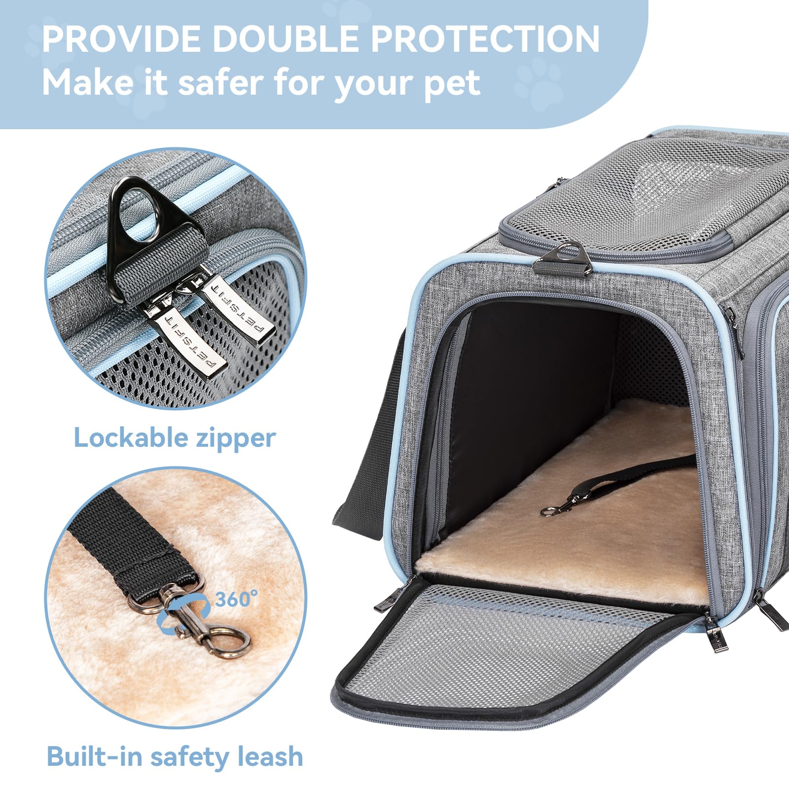 Petsfit extended-space design lets pets relax during flights.