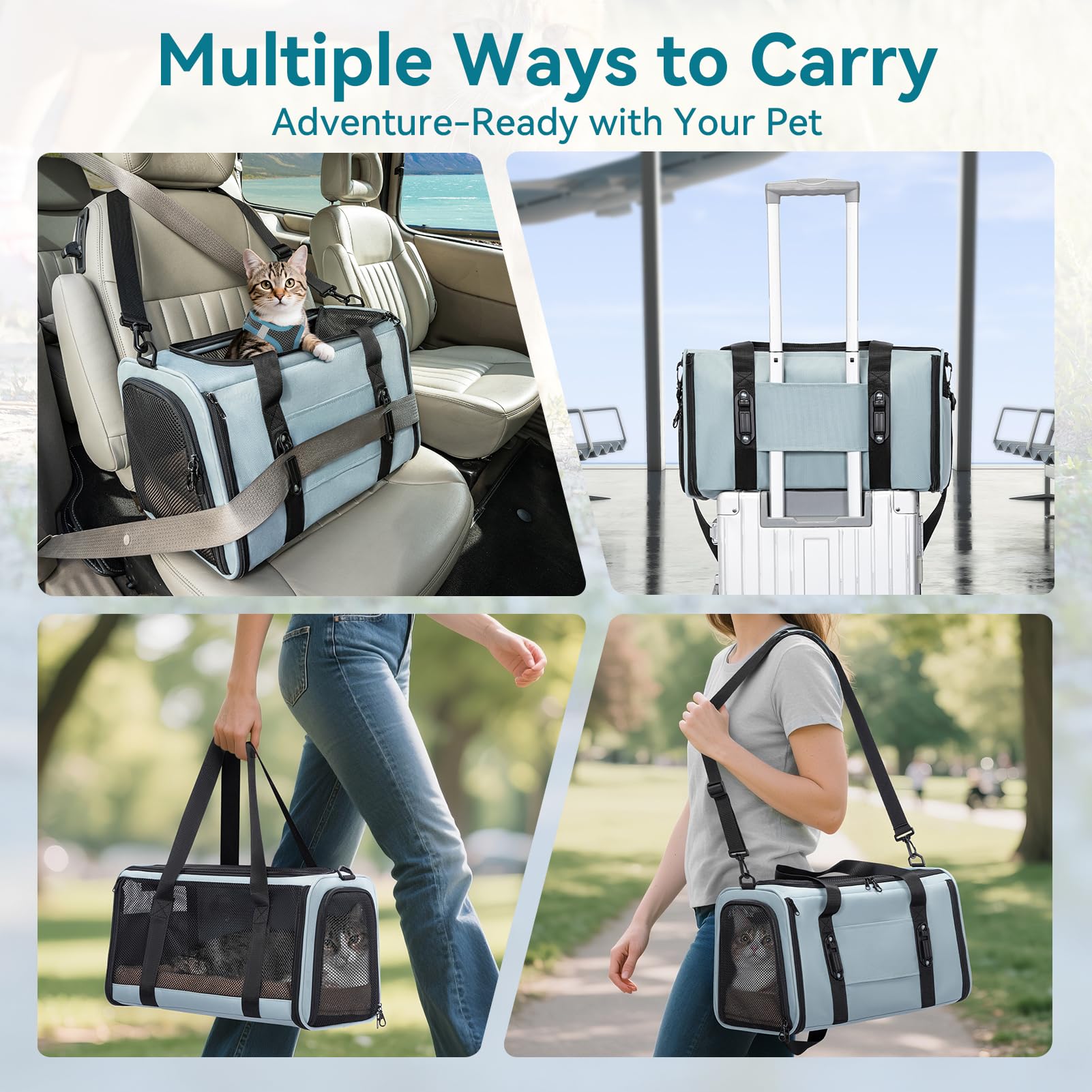 Petsfit foldable travel cat carrier packs flat for storage