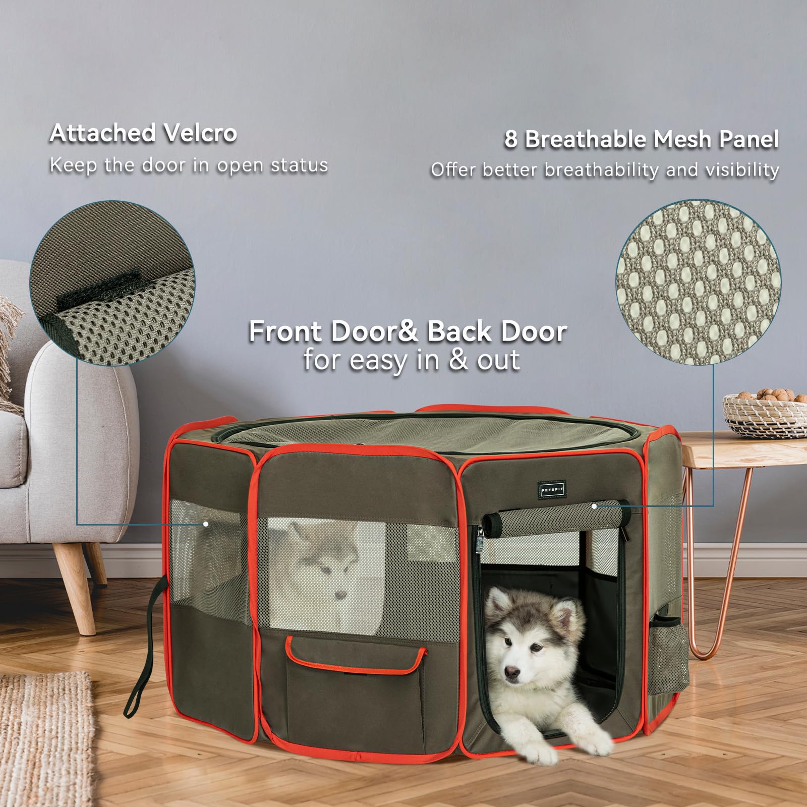 Petsfit indoor outdoor dog playpen for versatile, easy access.