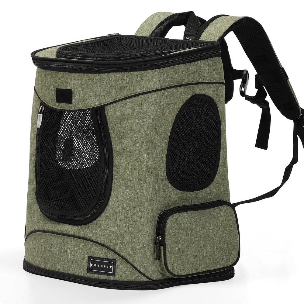 Petsfit Pet Backpack Carrier front view highlighting roomy space for small pets