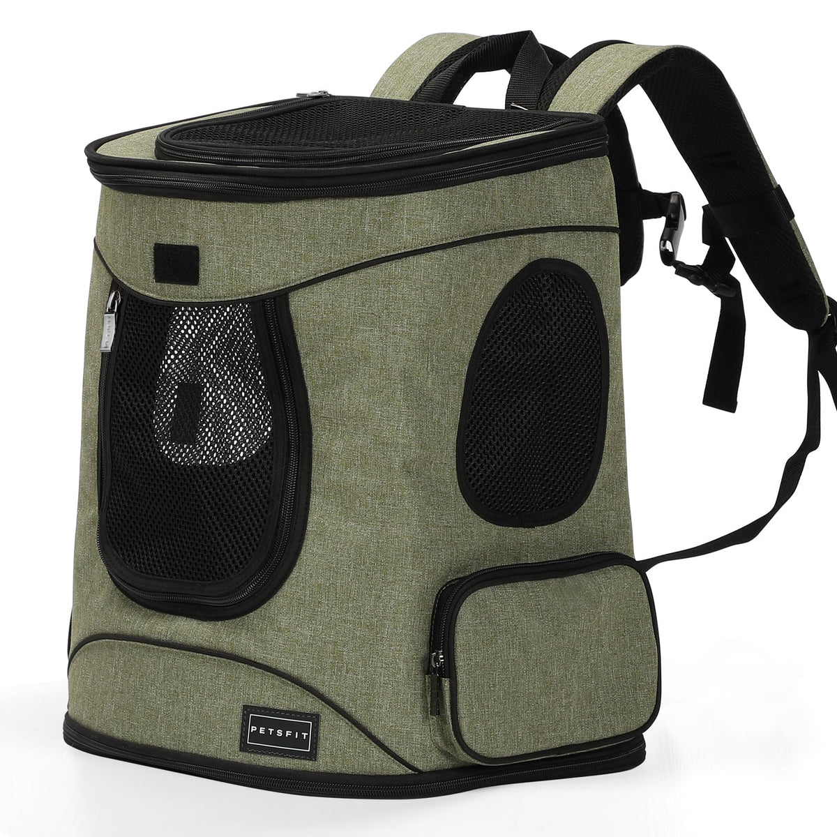 Petsfit Pet Backpack Carrier front view highlighting roomy space for small pets