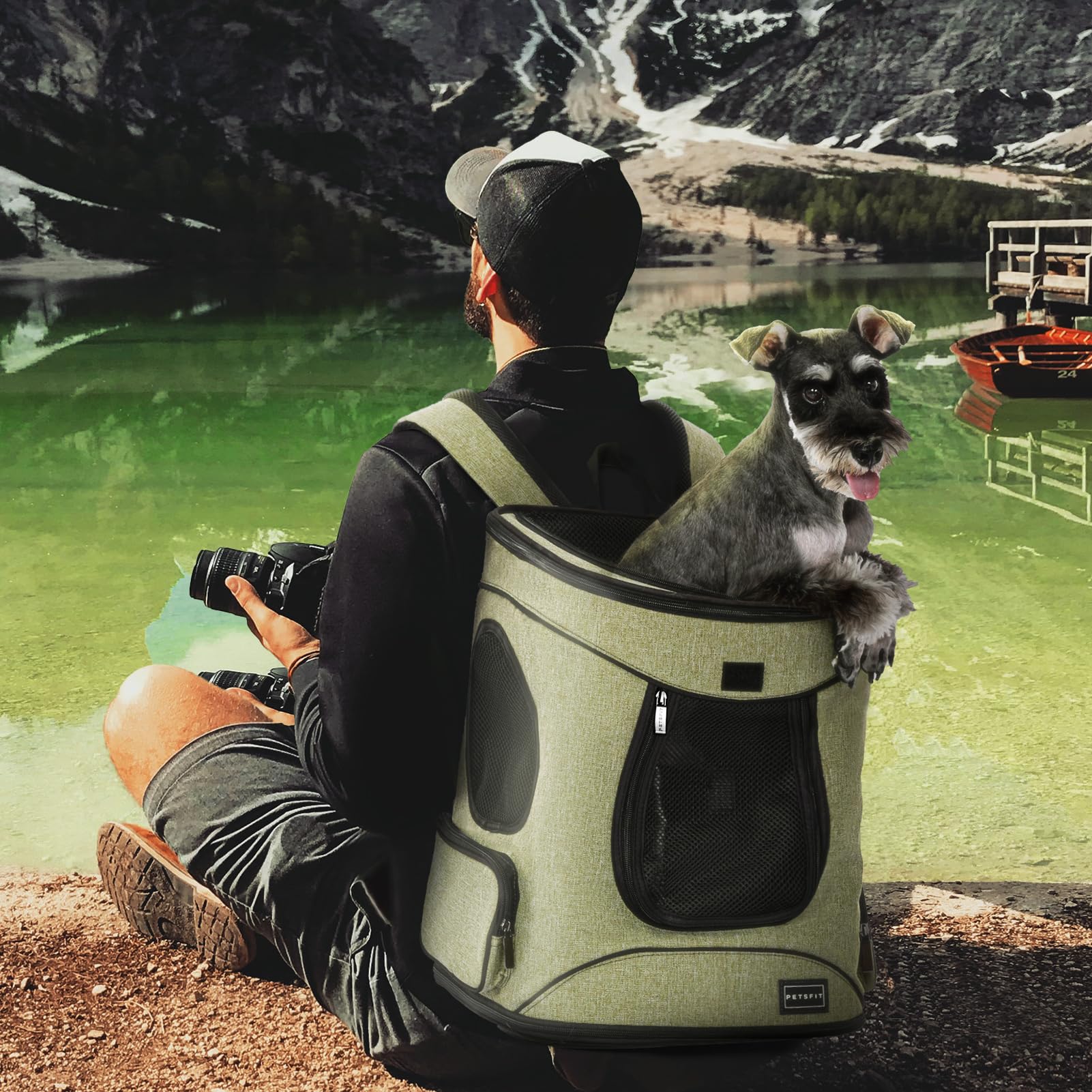 Petsfit Pet Backpack Carrier with lockable zipper and built-in safety belt for security