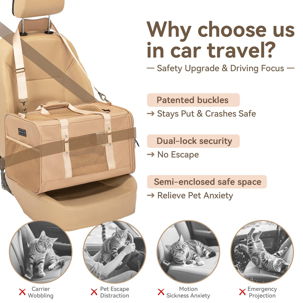 Petsfit khaki carrier side ventilation ensures fresh air for your pet.