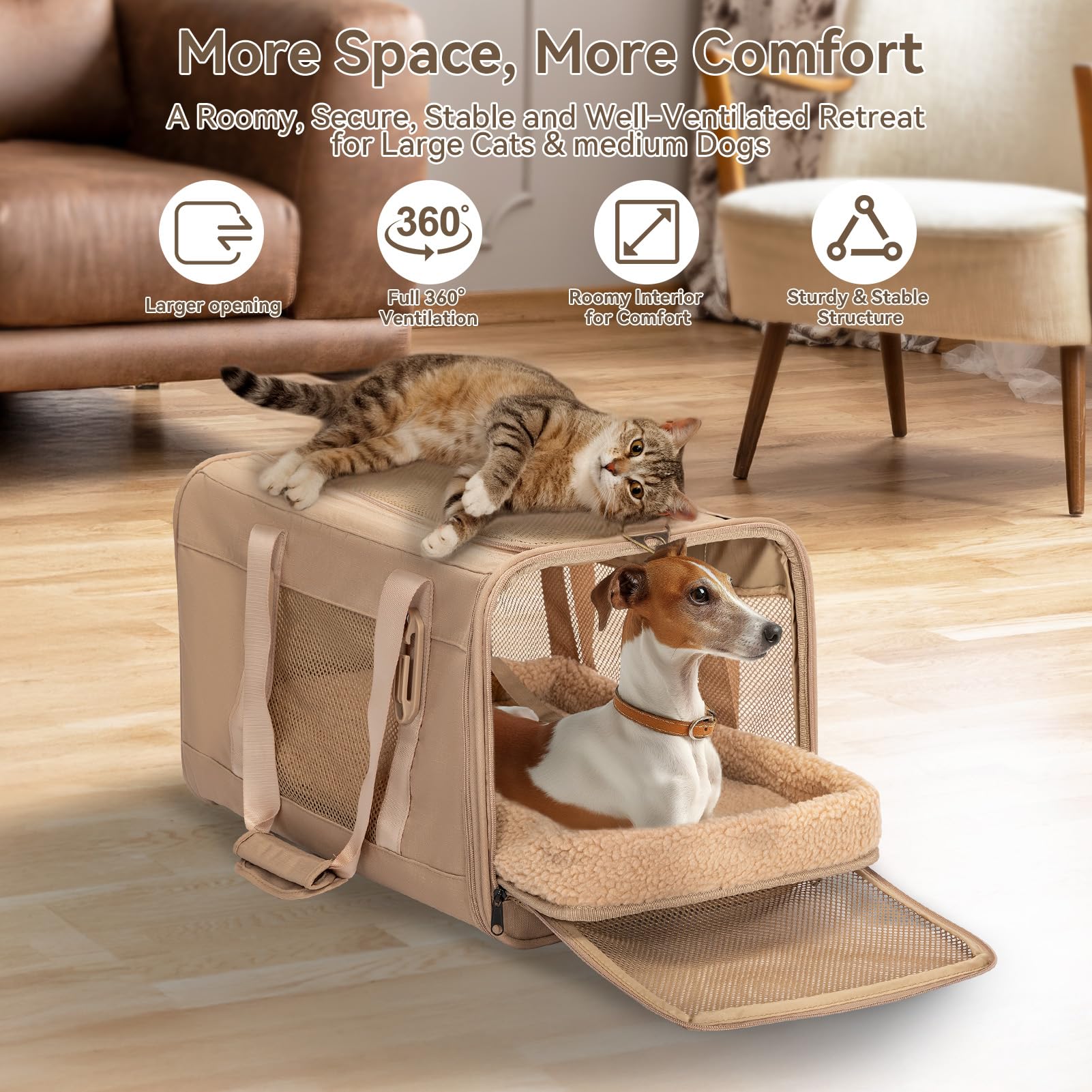 Petsfit adjustable padded straps offer comfortable carrying for long trips.