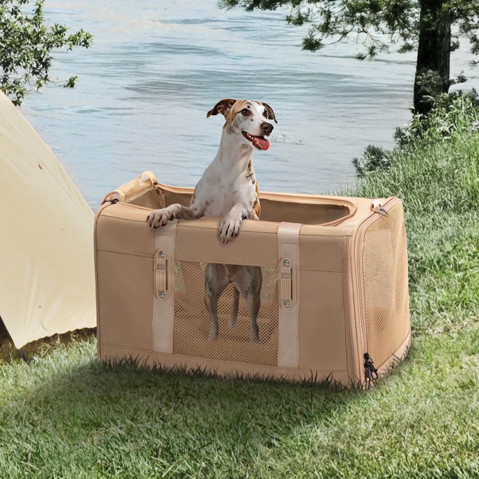 Petsfit wire-frame structure maintains carrier shape for secure travel.