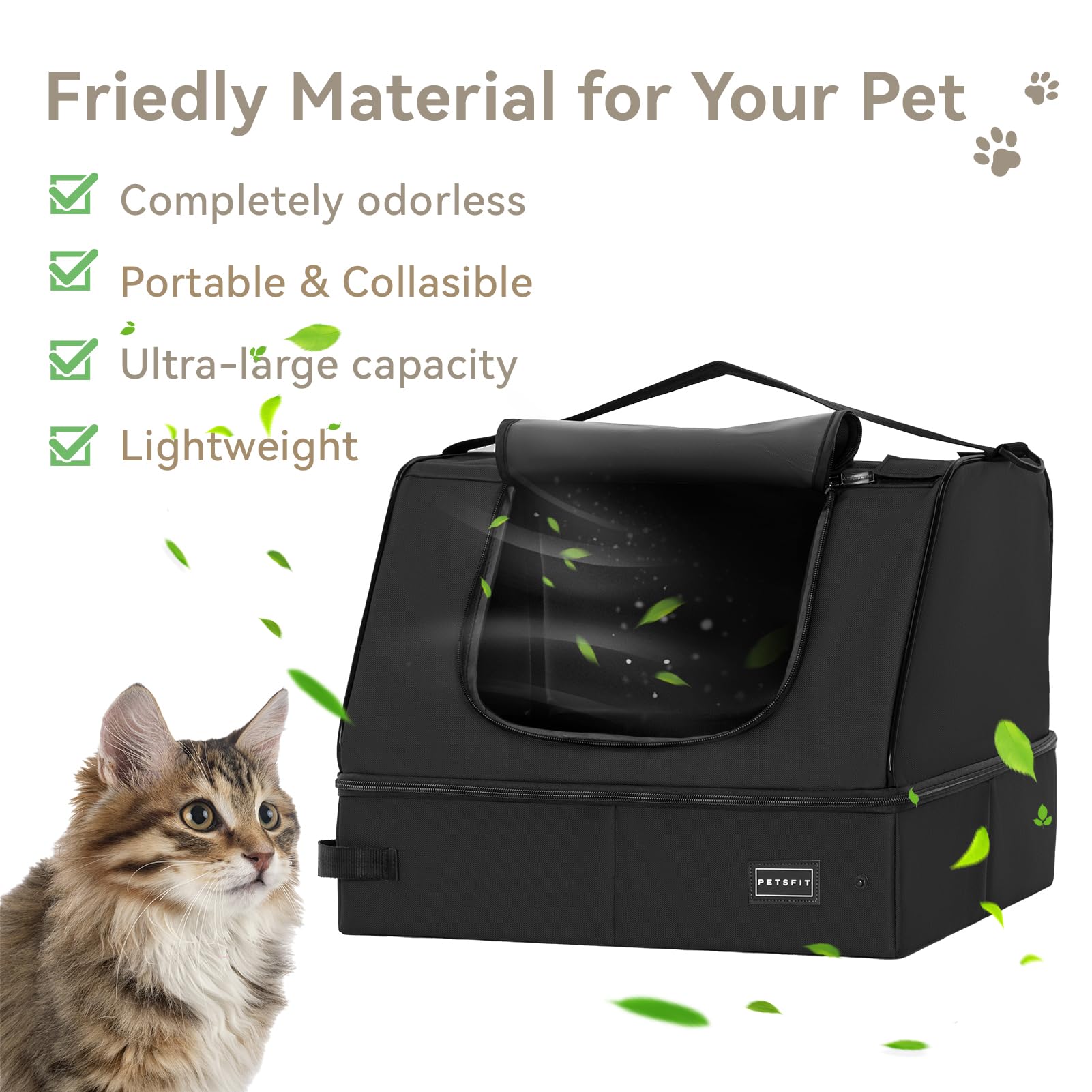 Petsfit litter box with zipper closure for travel and containment.