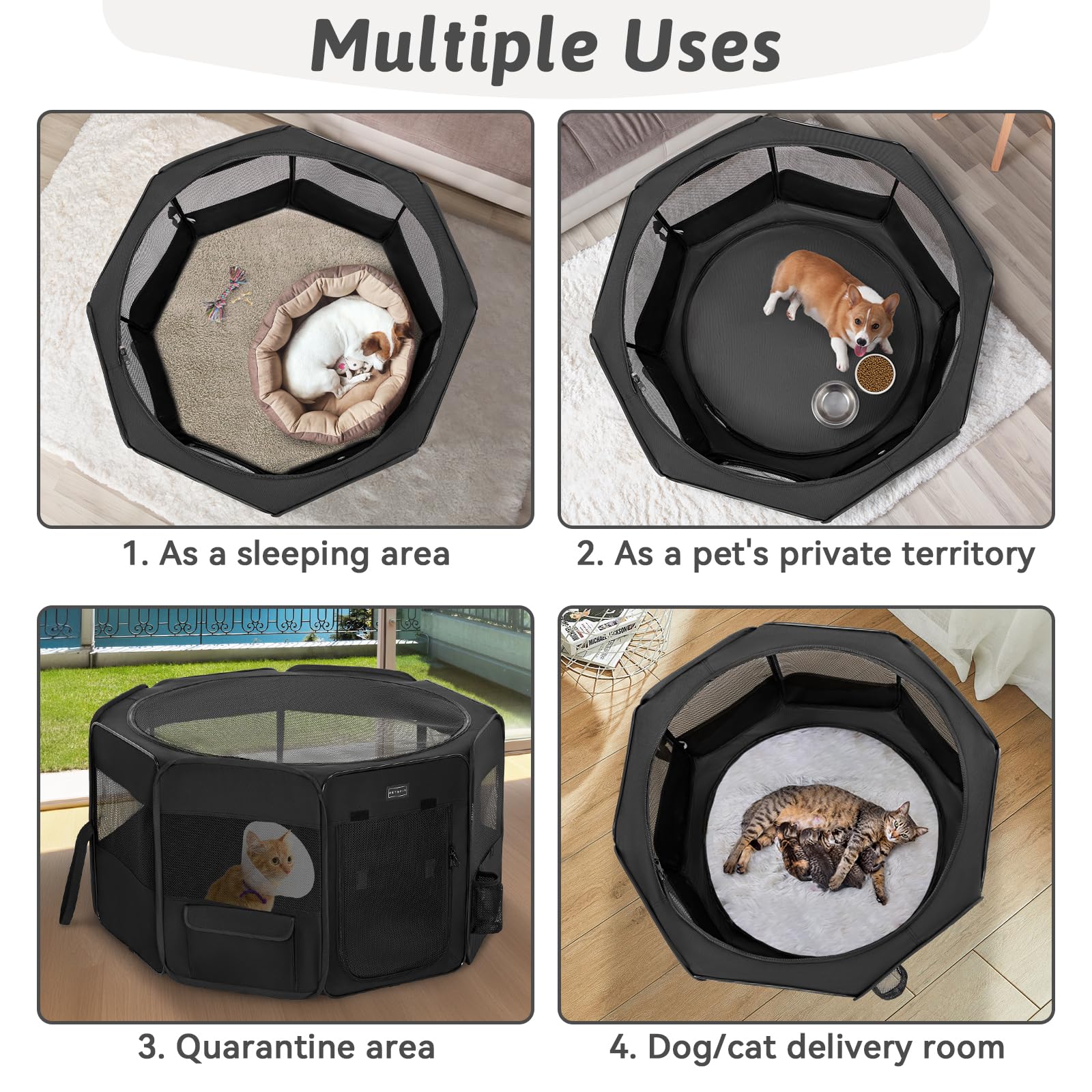 Petsfit portable dog playpen waterproof mat demonstrates easy cleanup and leak protection