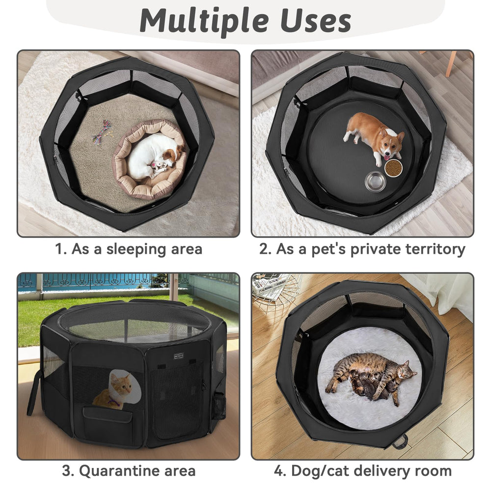 Petsfit portable dog playpen waterproof mat demonstrates easy cleanup and leak protection