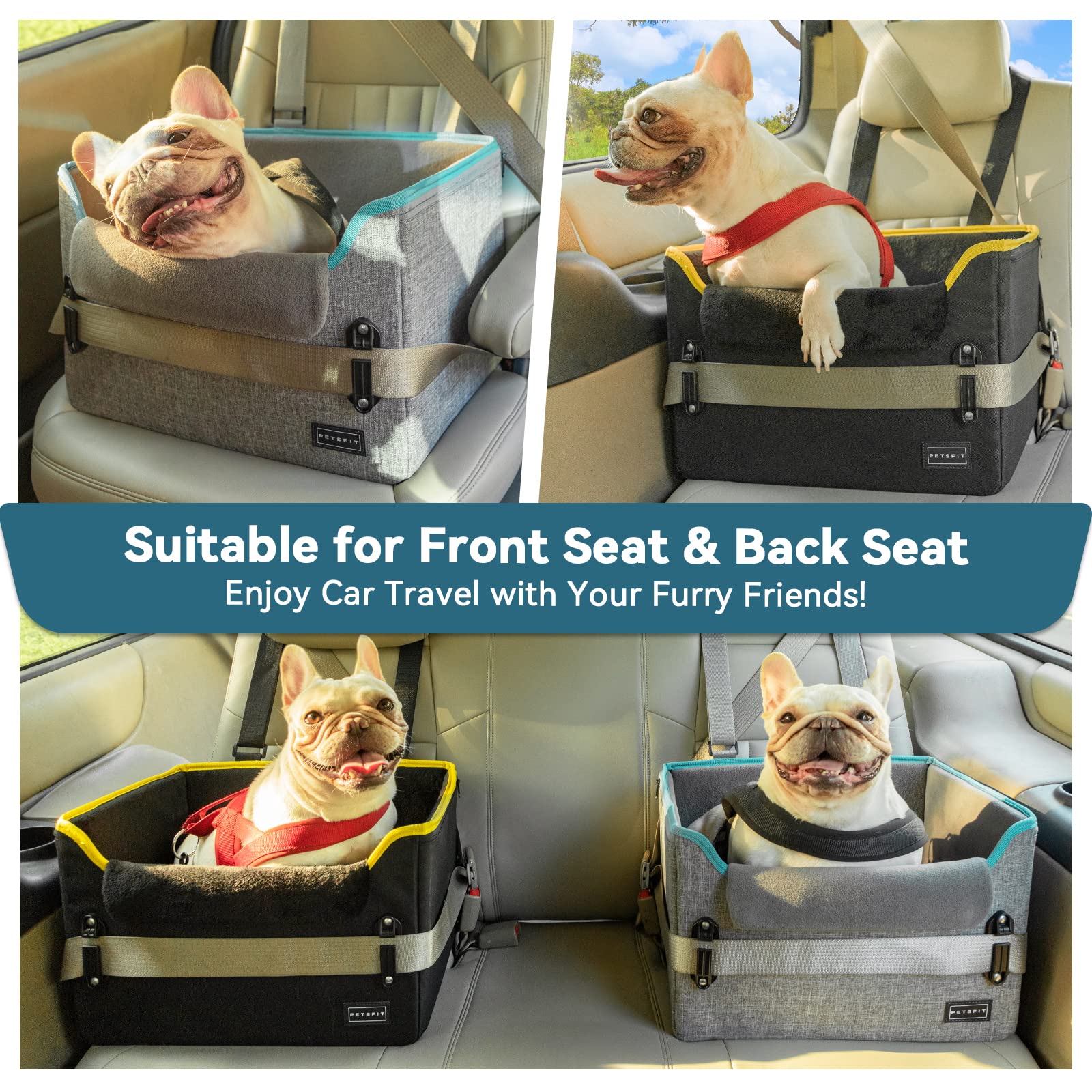 Petsfit booster elevates small dogs for a calmer ride with a larger view.