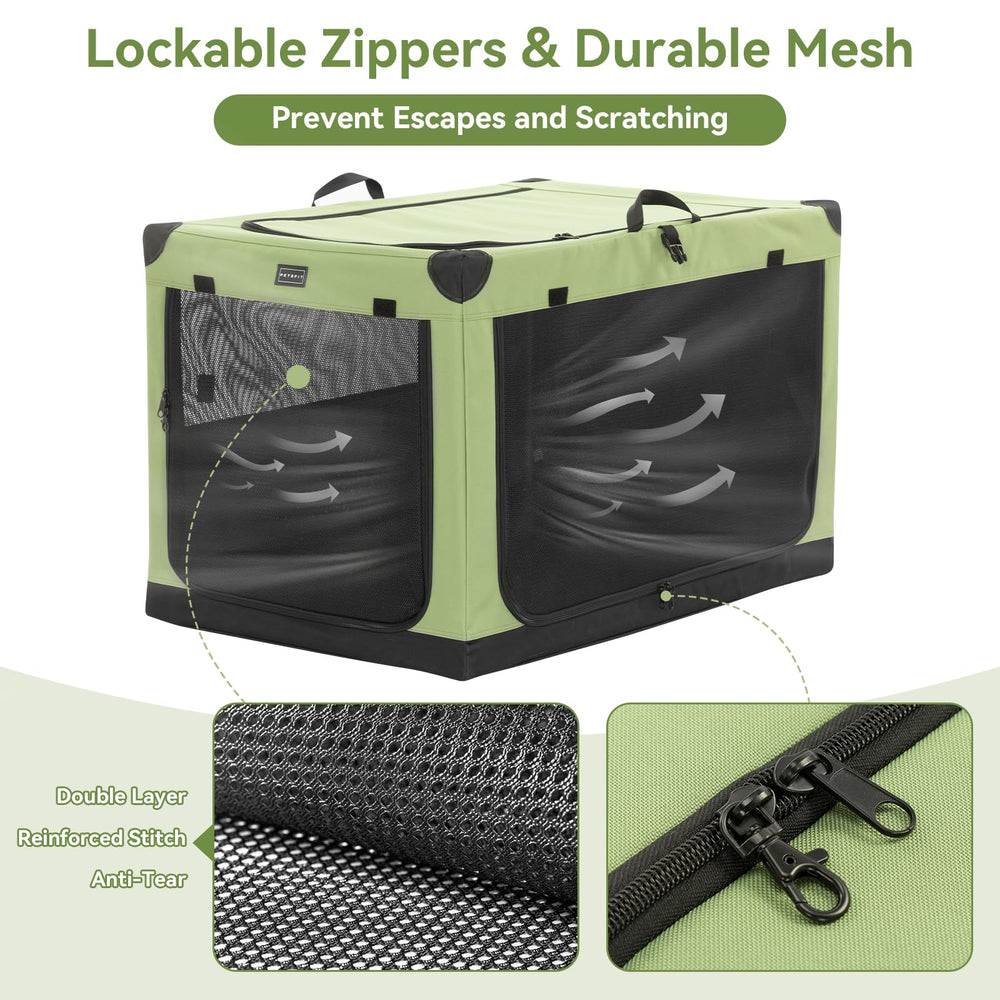Petsfit soft dog crate in car during travel scenarios.