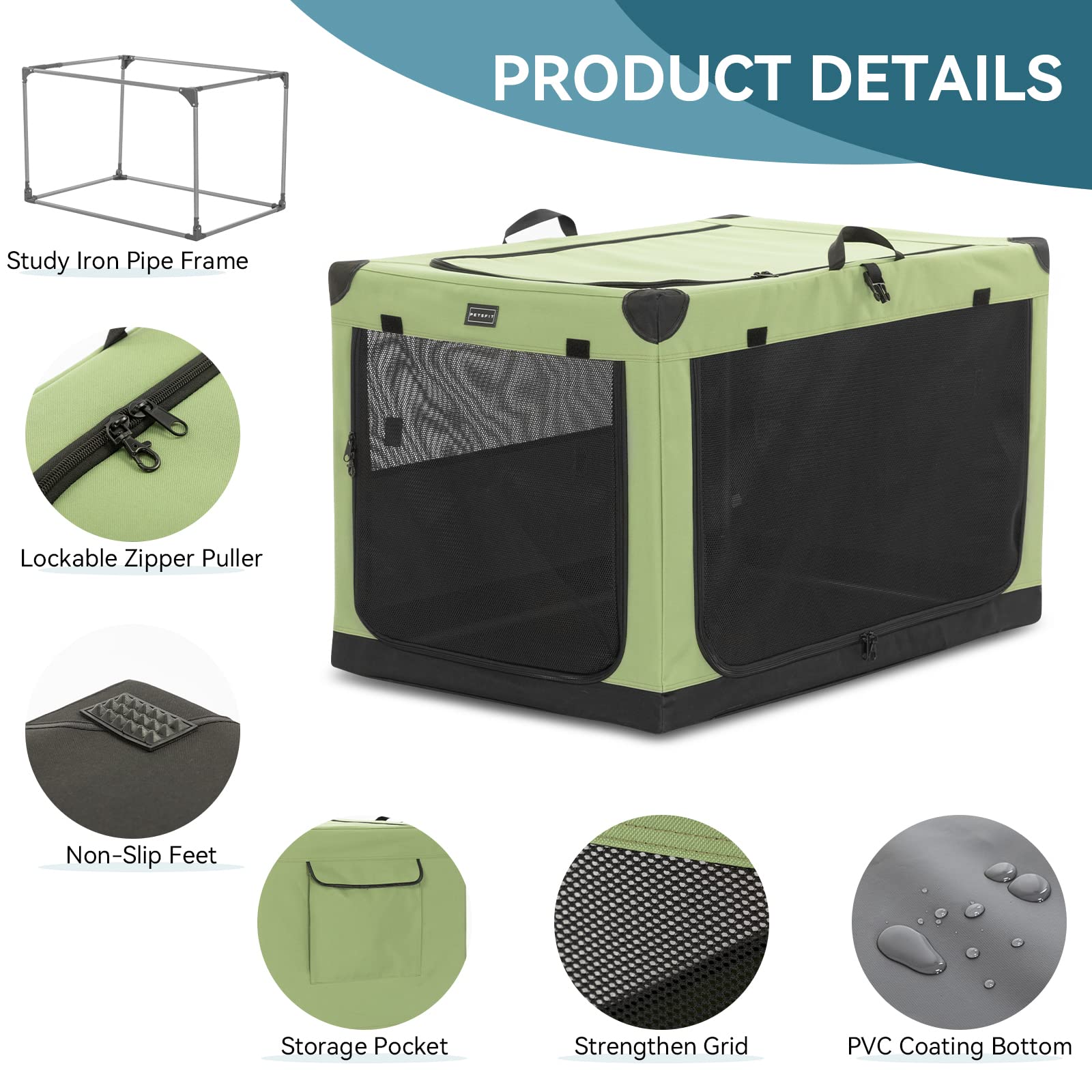 Petsfit soft dog crate side pocket for handy accessories.