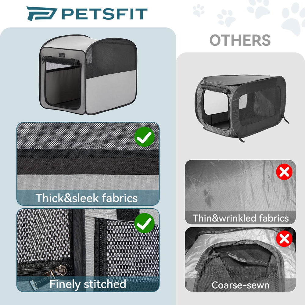 Petsfit travel cat kennel side view showing airflow and secure zipper