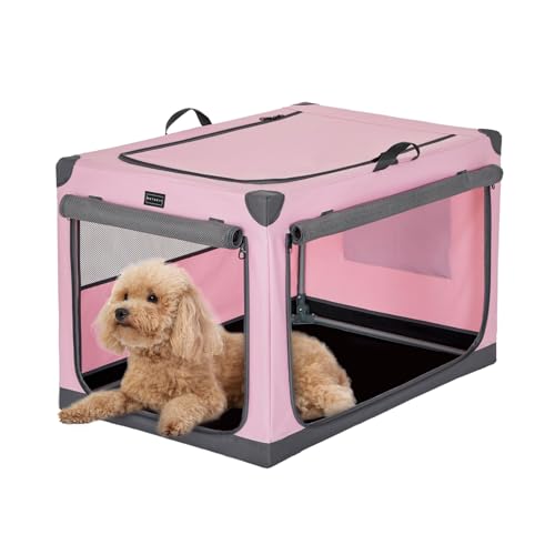 Petsfit travel dog crate frame-assembly demonstrates quick setup and durable one-piece steel construction.