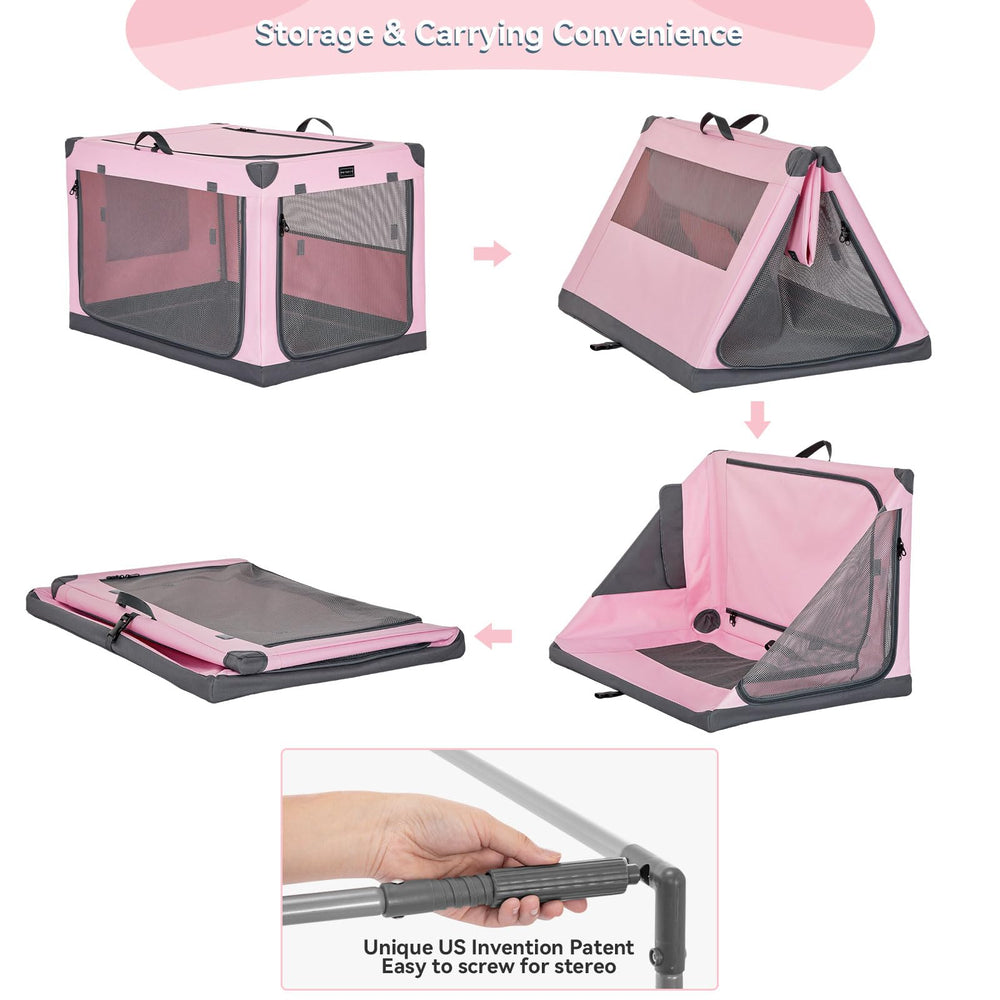 Petsfit travel dog crate roll-up-curtains illustrate adjustable privacy and sun protection.