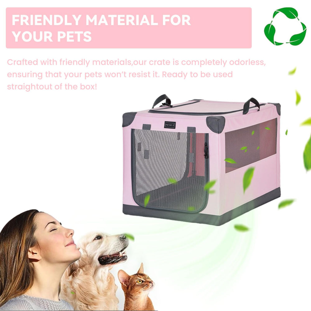 Petsfit travel dog crate waterproof-base features a leak-proof bottom liner for spills.
