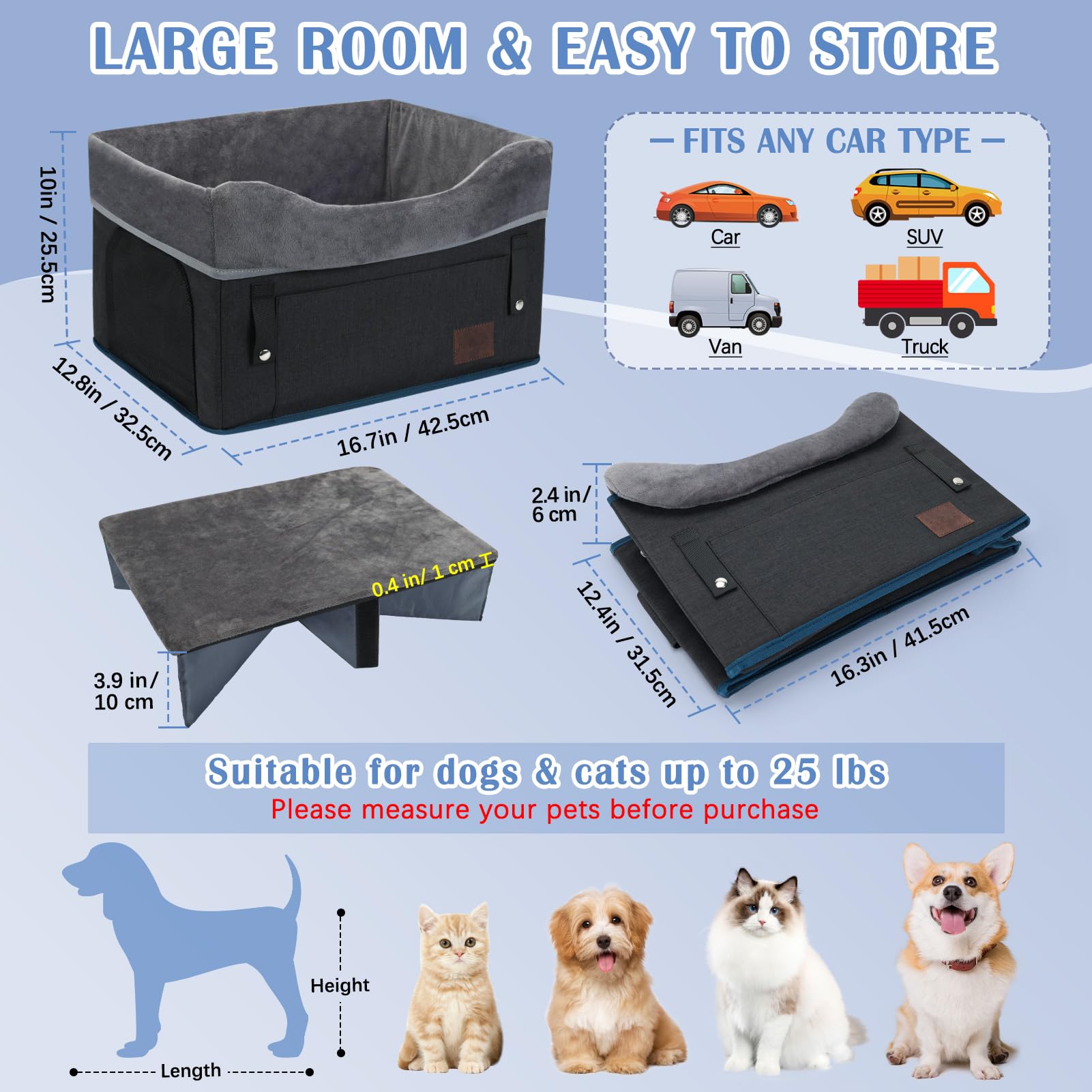 PetsHome dog car seat breathable mesh top keeps pets cooler on hot drives.