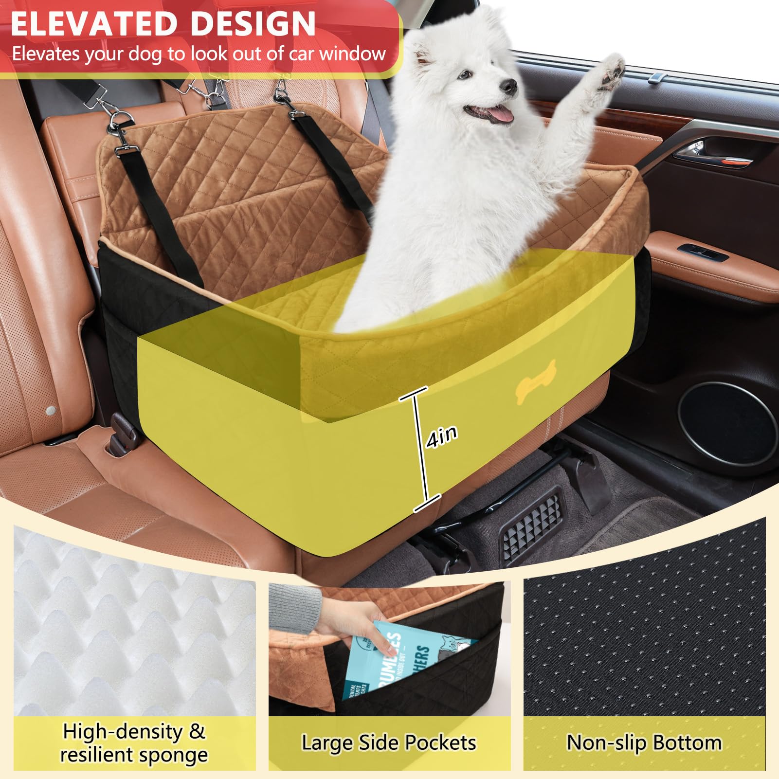 PetsHome dog car seat supports up to 60 lbs or two small dogs.