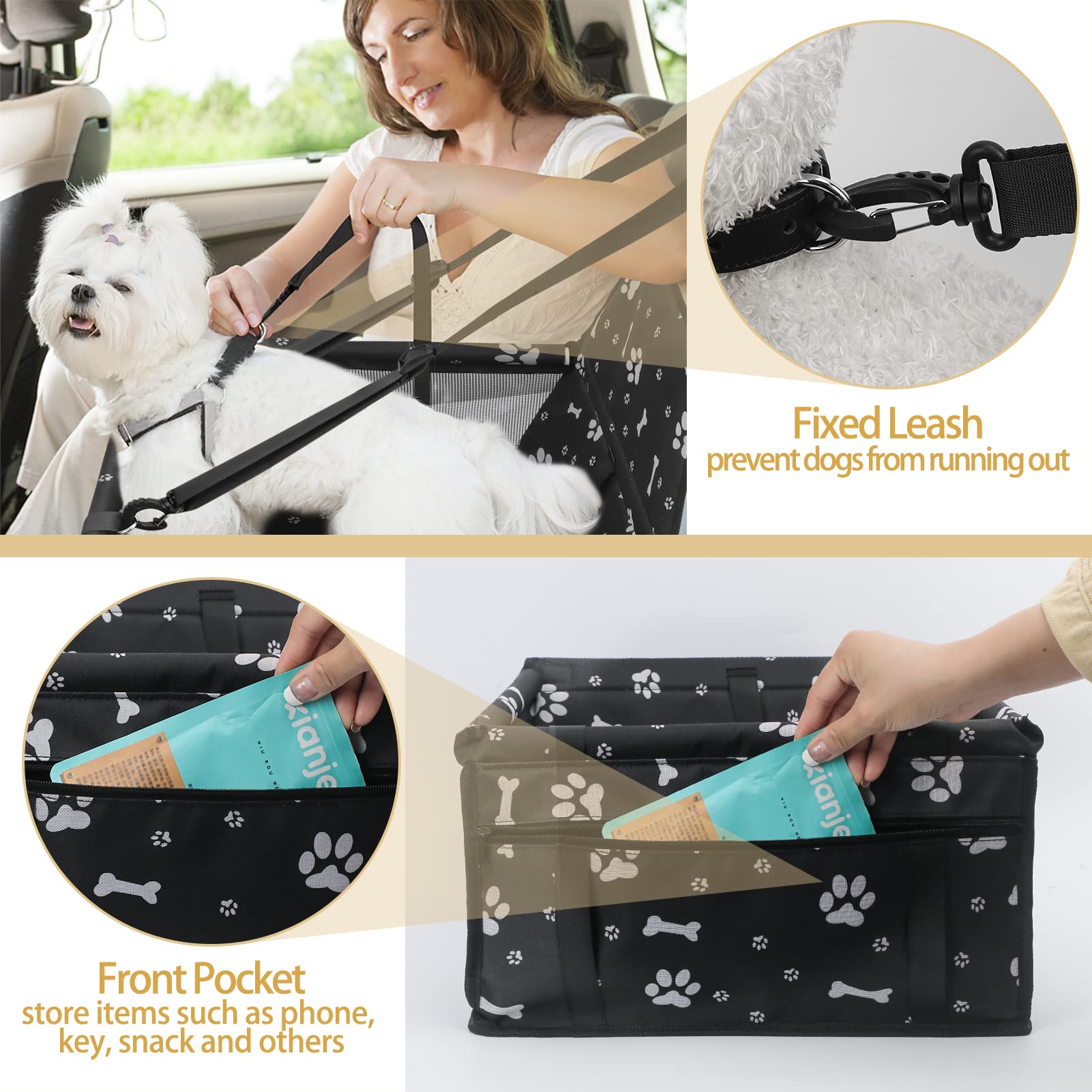 PetsHome dog car seat fixed leash keeping pet safely contained